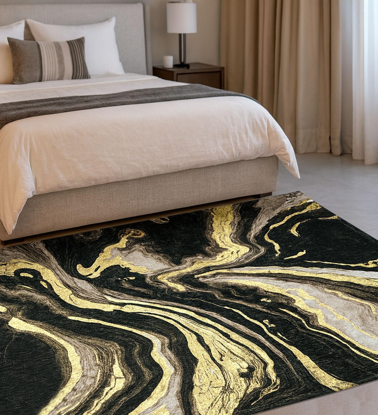 Cosmic Swirl Printed Polyester 3 X 5 Feet Machine Made Carpet