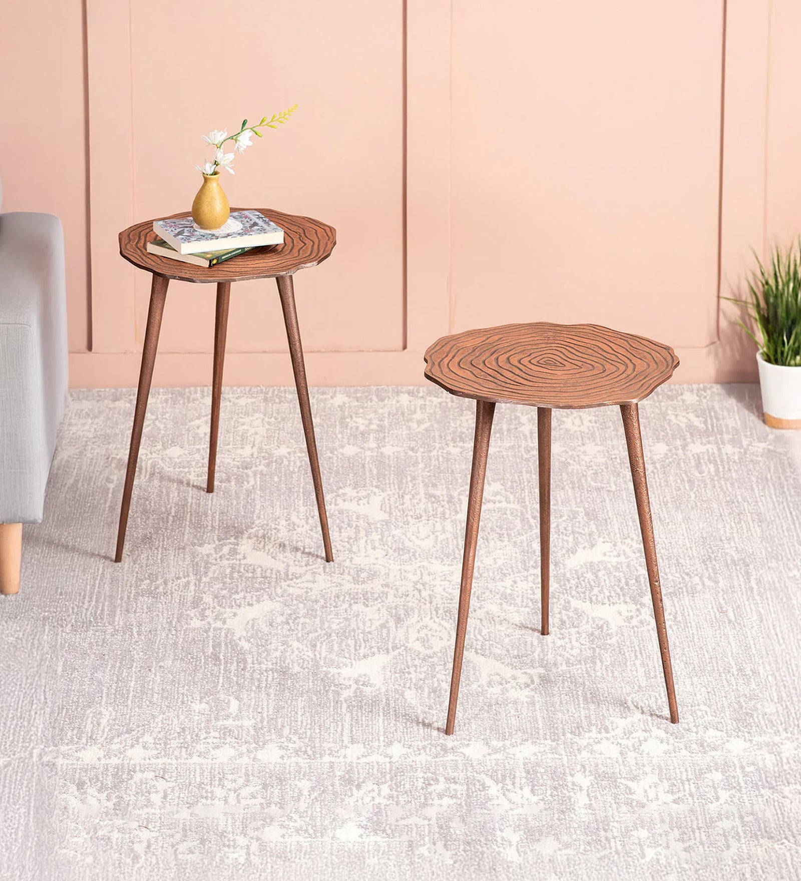 Cosmo Aluminium Floral End Table in Copper Finish Set of 2