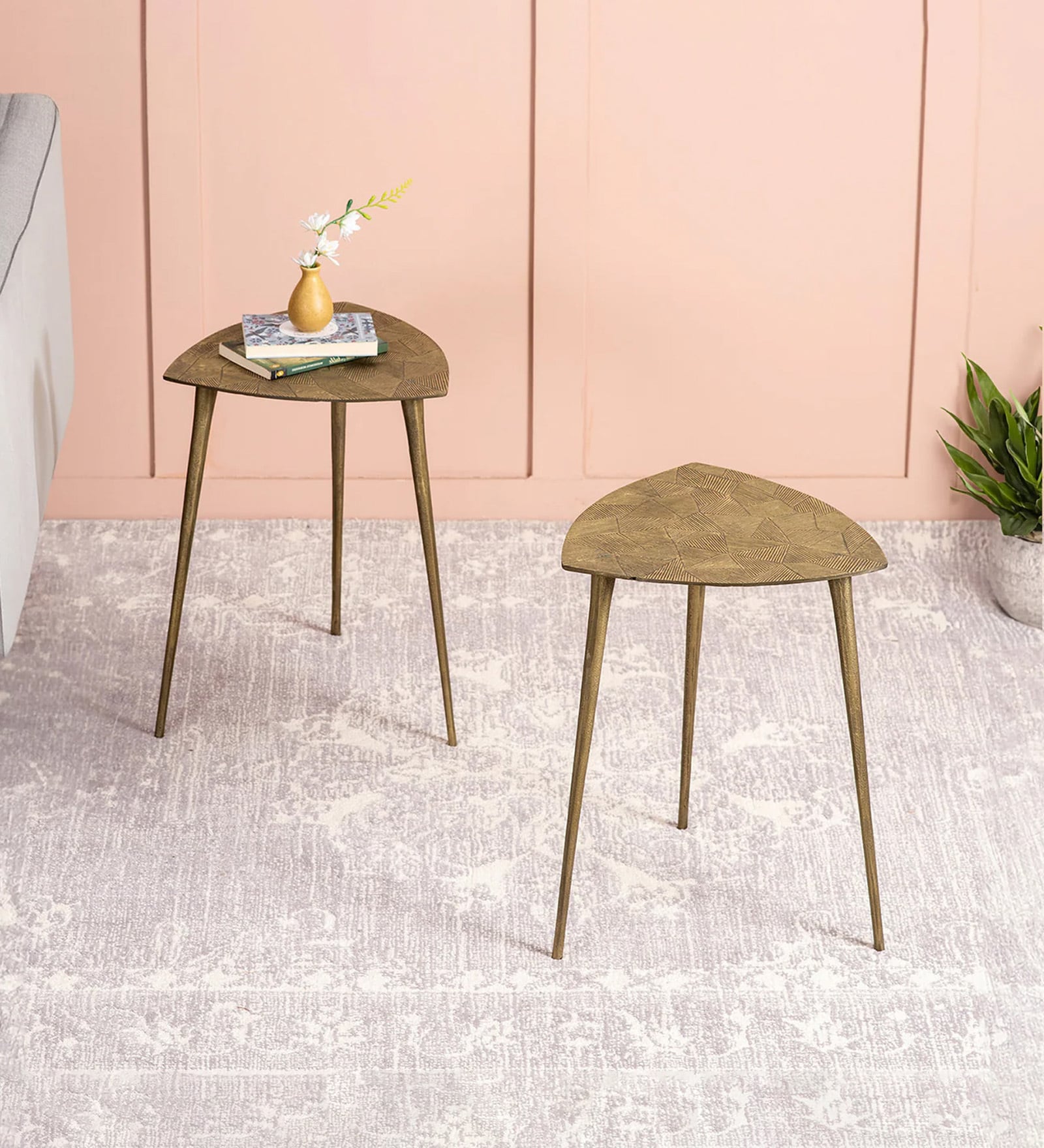 Cosmo Aluminium Geometric Triangular End Table in Gold Finish Set of 2