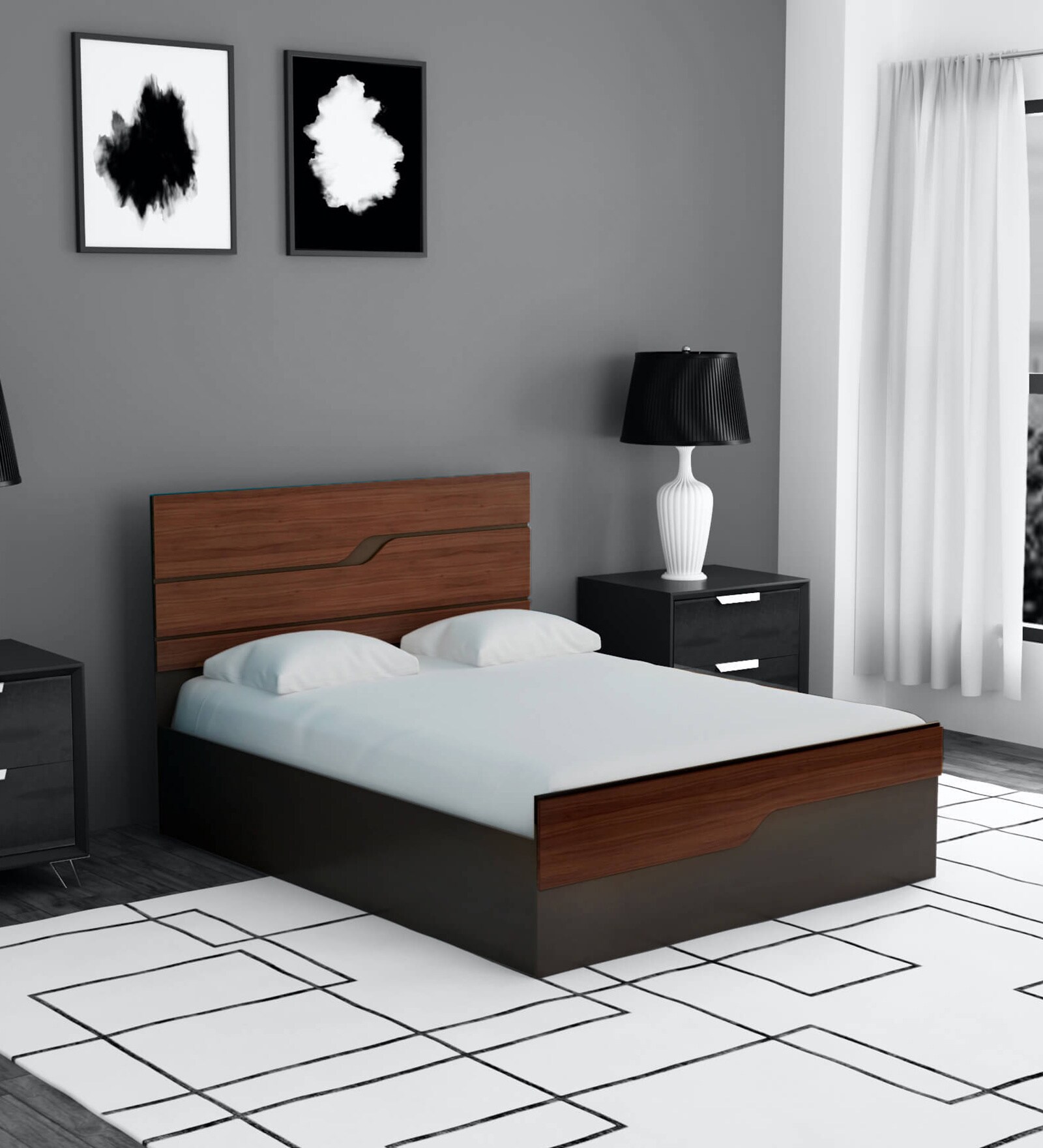 Cosmo Queen Size Bed Walnut with Hydraulic Storage