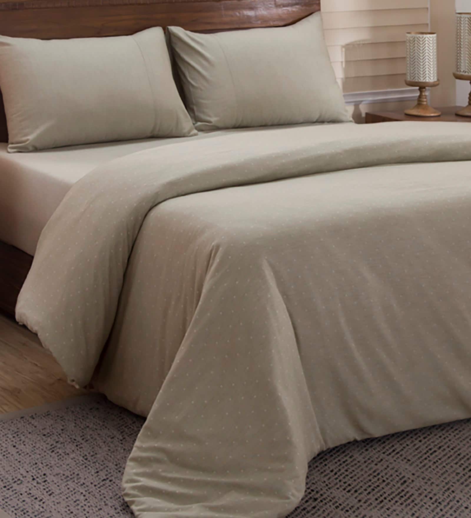 Beige Solid Cotton Double Bed Duvet Cover With 2 Pillow Covers