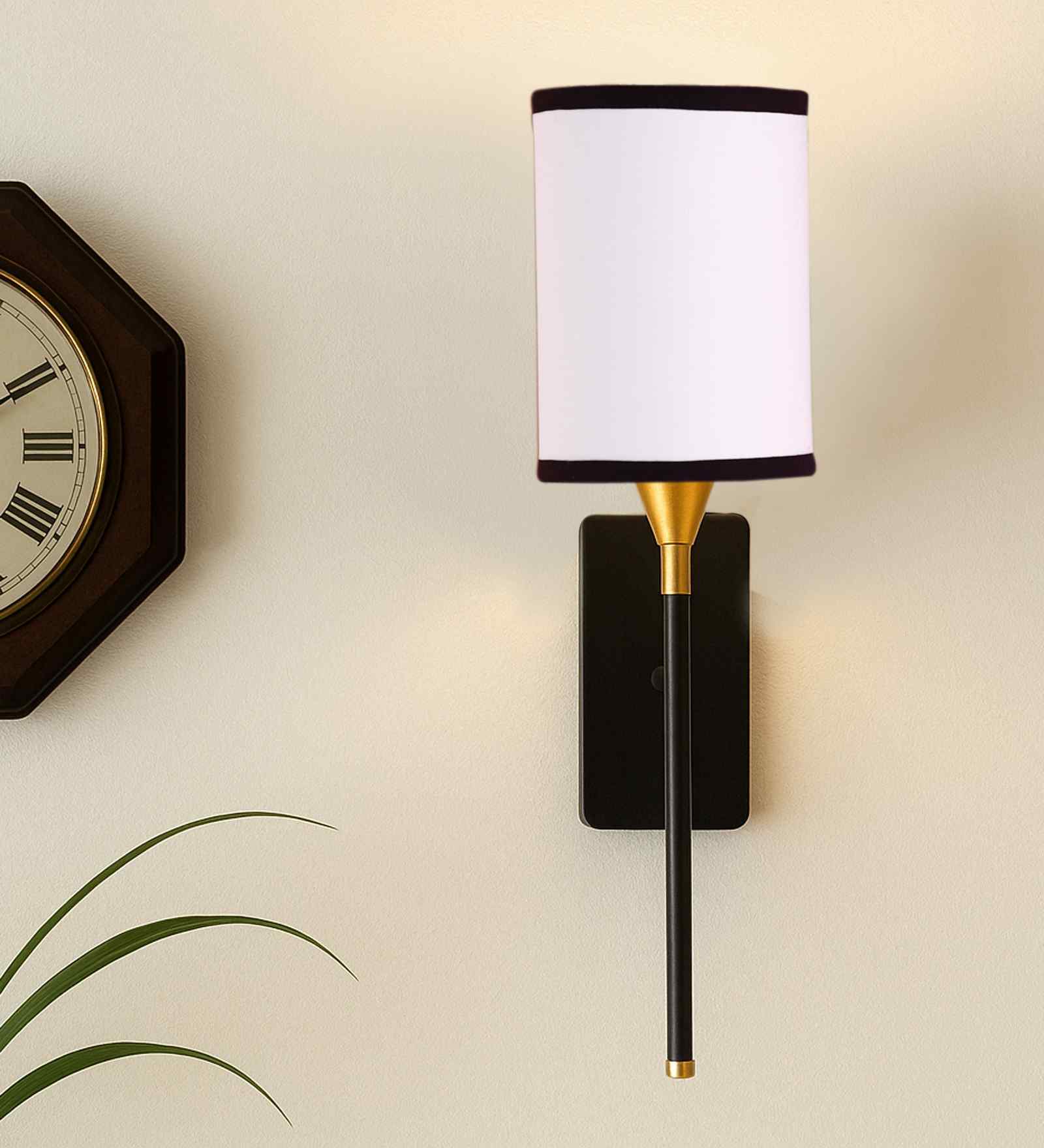 Cotton + Metal Wall Lamp   Warm Light Wall Sconce for Bedroom & Living Room-(White&Black)