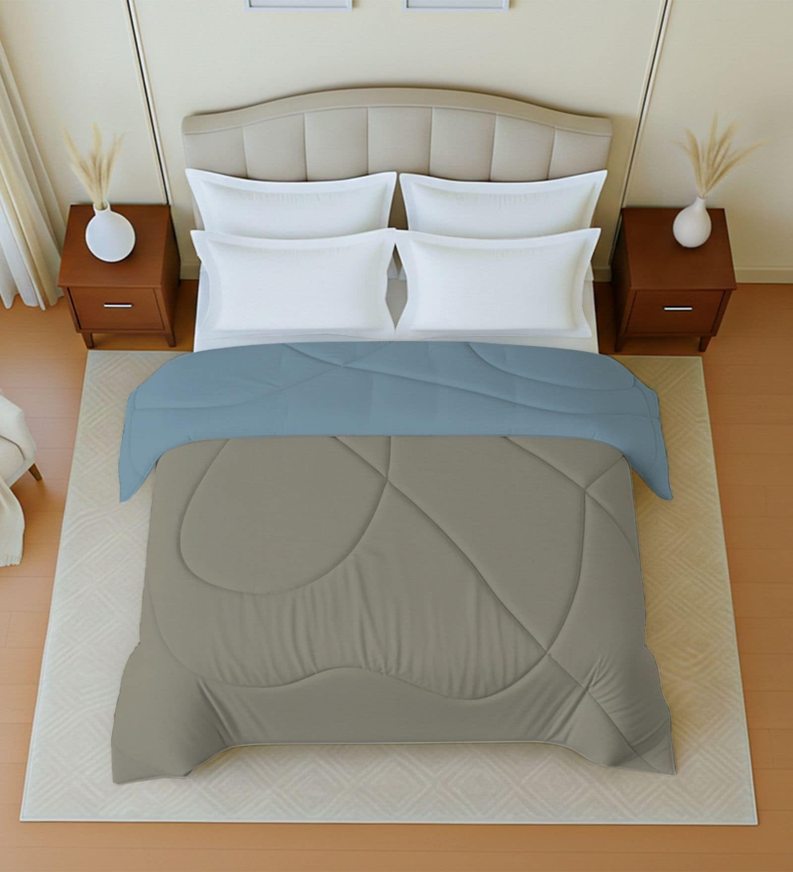 Blue And Grey Cotton Reversible Double Bed Ac 150Gsm Comforter