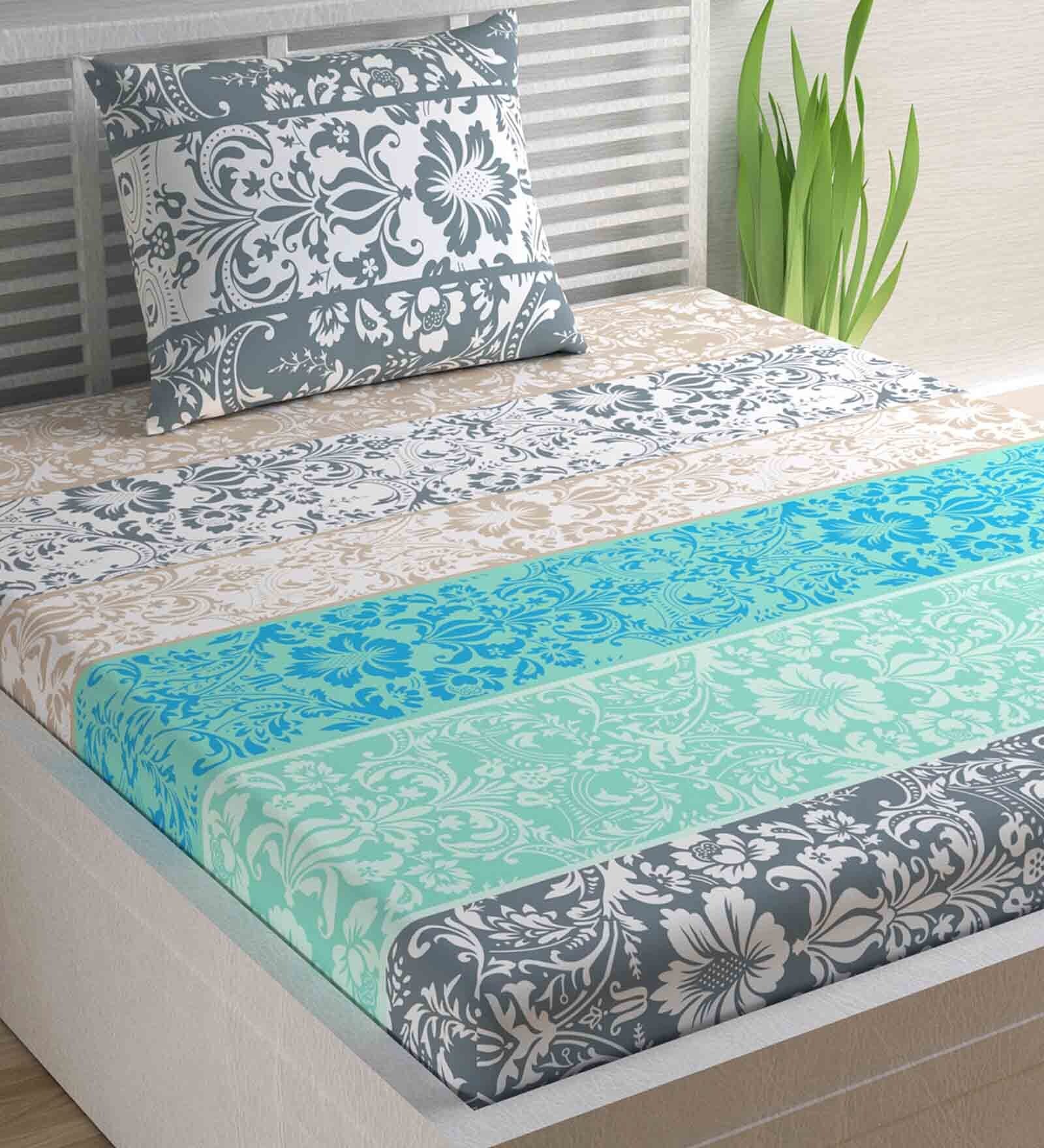 Multicolor Floral 144 TC Cotton Blend Single Bed Sized Bed Sheets With 1 Pillow Cover