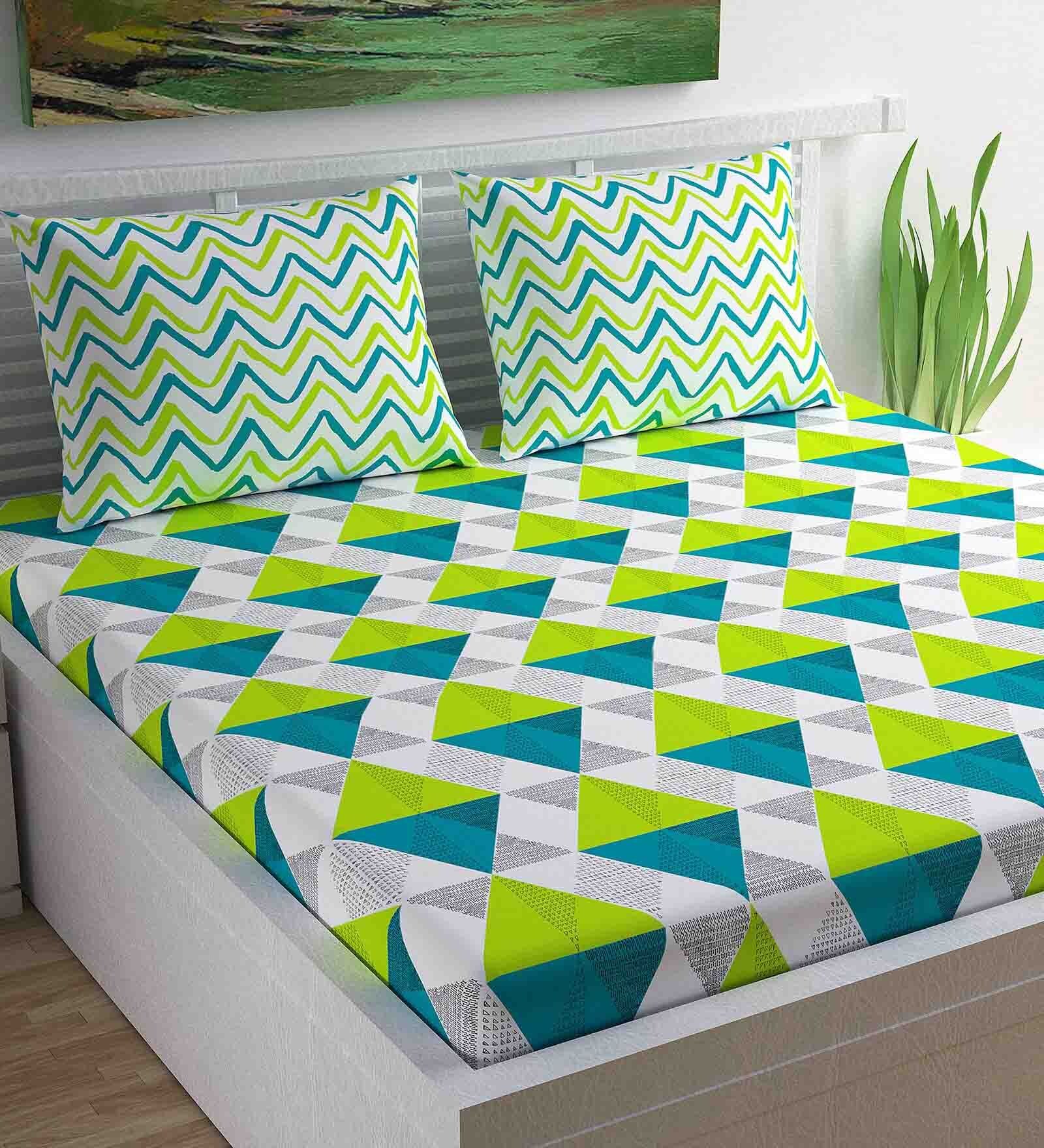 Multicolor Geometric 144 TC 100% Cotton King Sized Bed Sheets with 2 Pillow Covers Multicolor Geometric 144 TC 100% Cotton King Sized Bed Sheets with 2 Pillow Covers