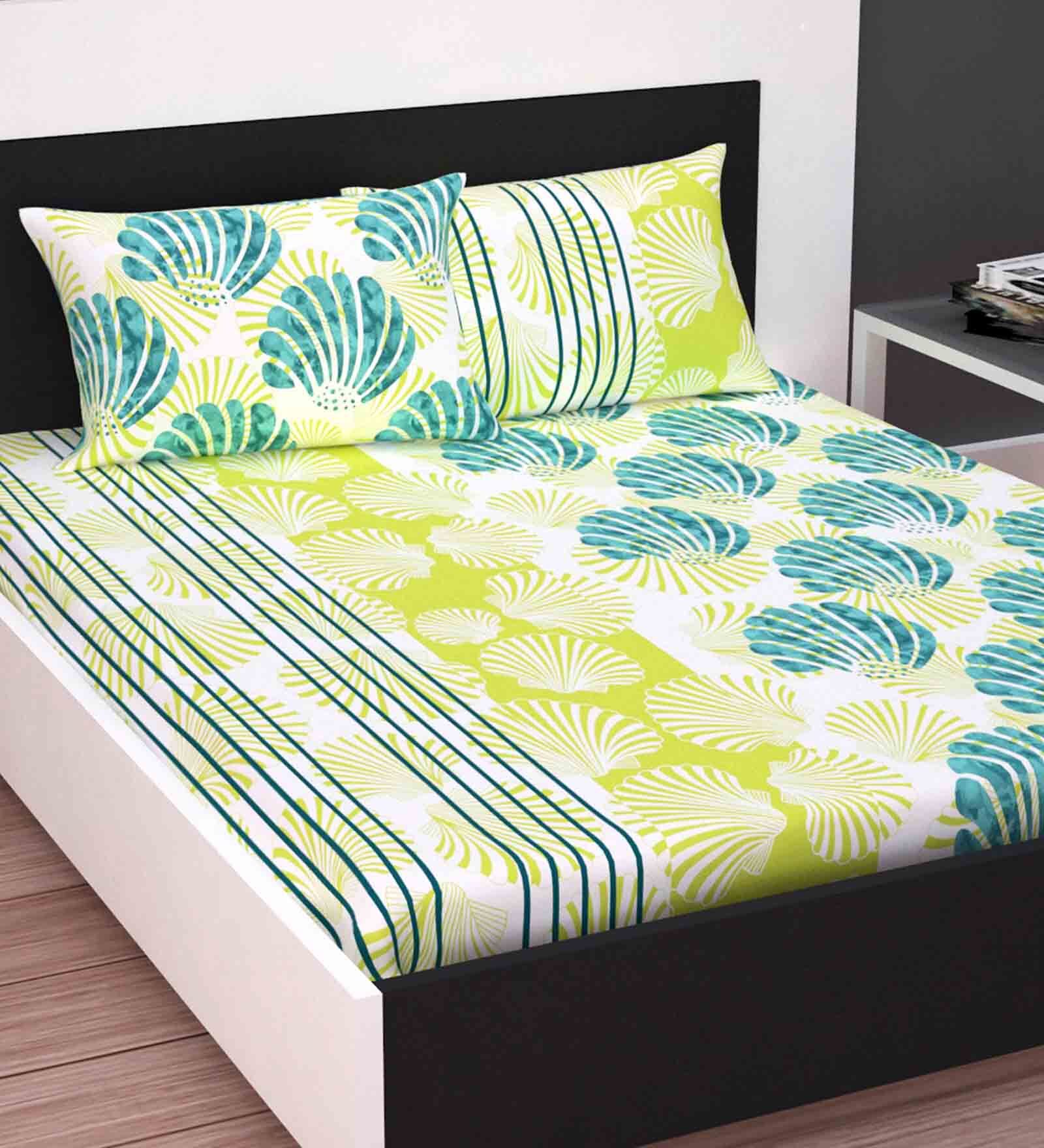 Green Floral 140 TC Cotton Queen Sized Bed Sheets with 2 Pillow Covers Green Floral 140 TC Cotton Queen Sized Bed Sheets with 2 Pillow Covers