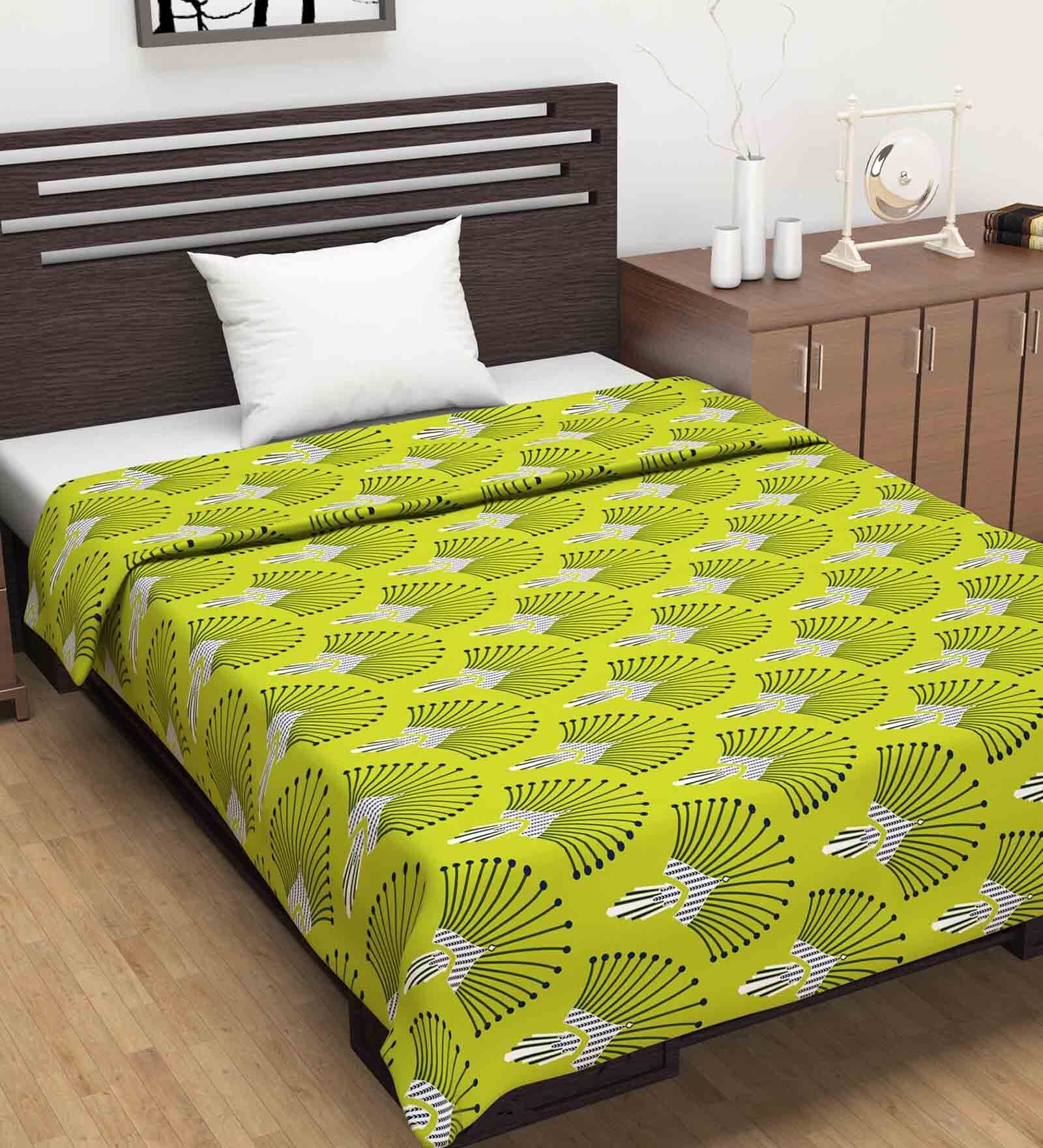 Cotton 120 GSM Abstract Print Olive Green and Blue Single Bed AC Dohar Quilt Blanket