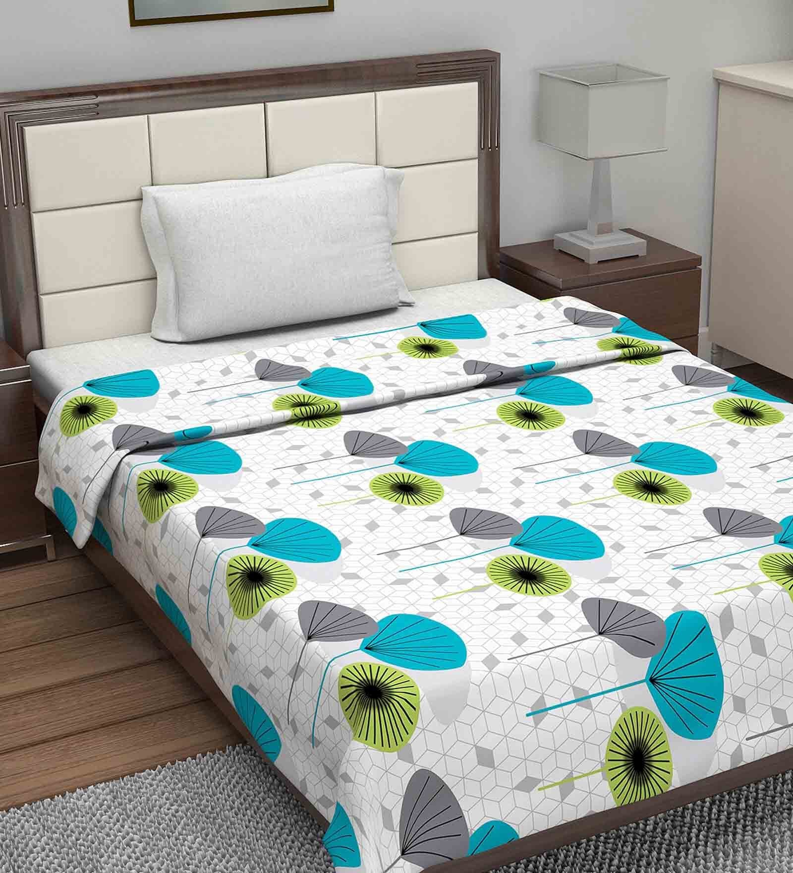 White Abstract Cotton 120 GSM Single Bed Dohar