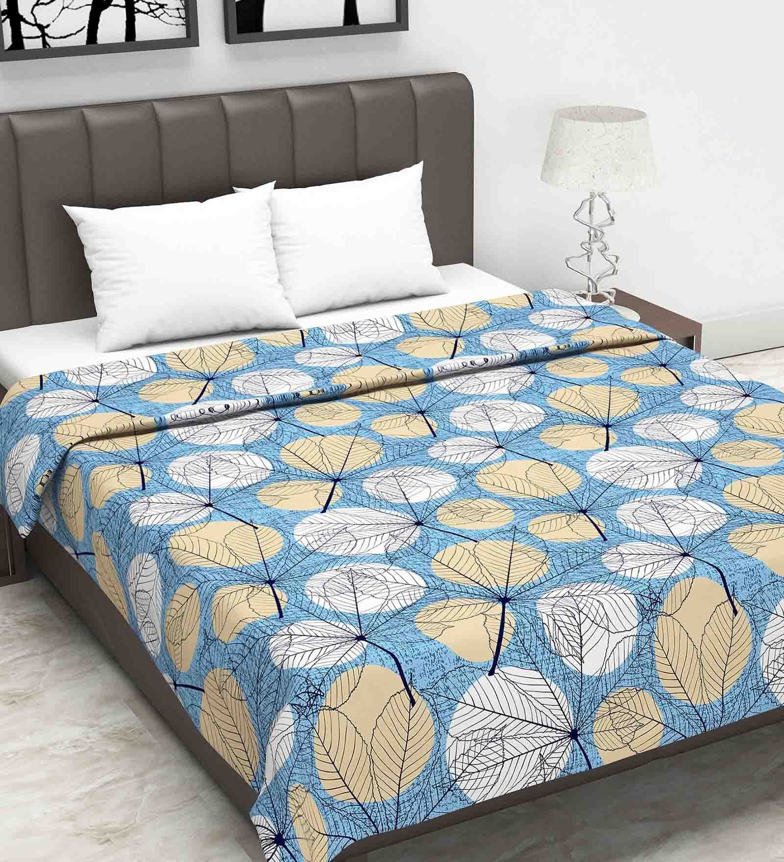 Cotton 120 GSM Floral Print Blue and Beige Double Bed AC Dohar Quilt Blanket Cotton 120 GSM Floral Print Blue and Beige Double Bed AC Dohar Quilt Blanket
