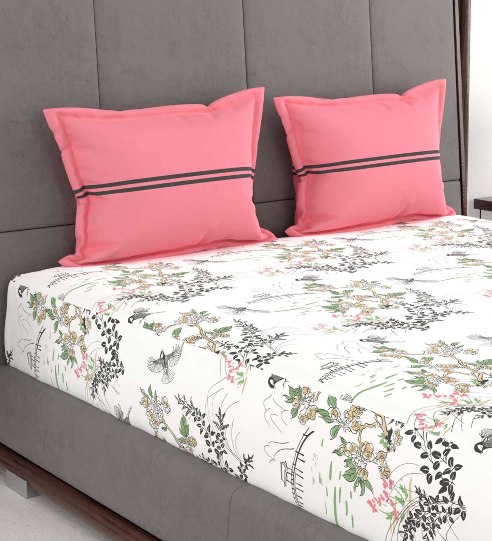 Buy Vasp (100x88) Cotton 120 TC Double Bedsheet with 2 Pillow Covers by