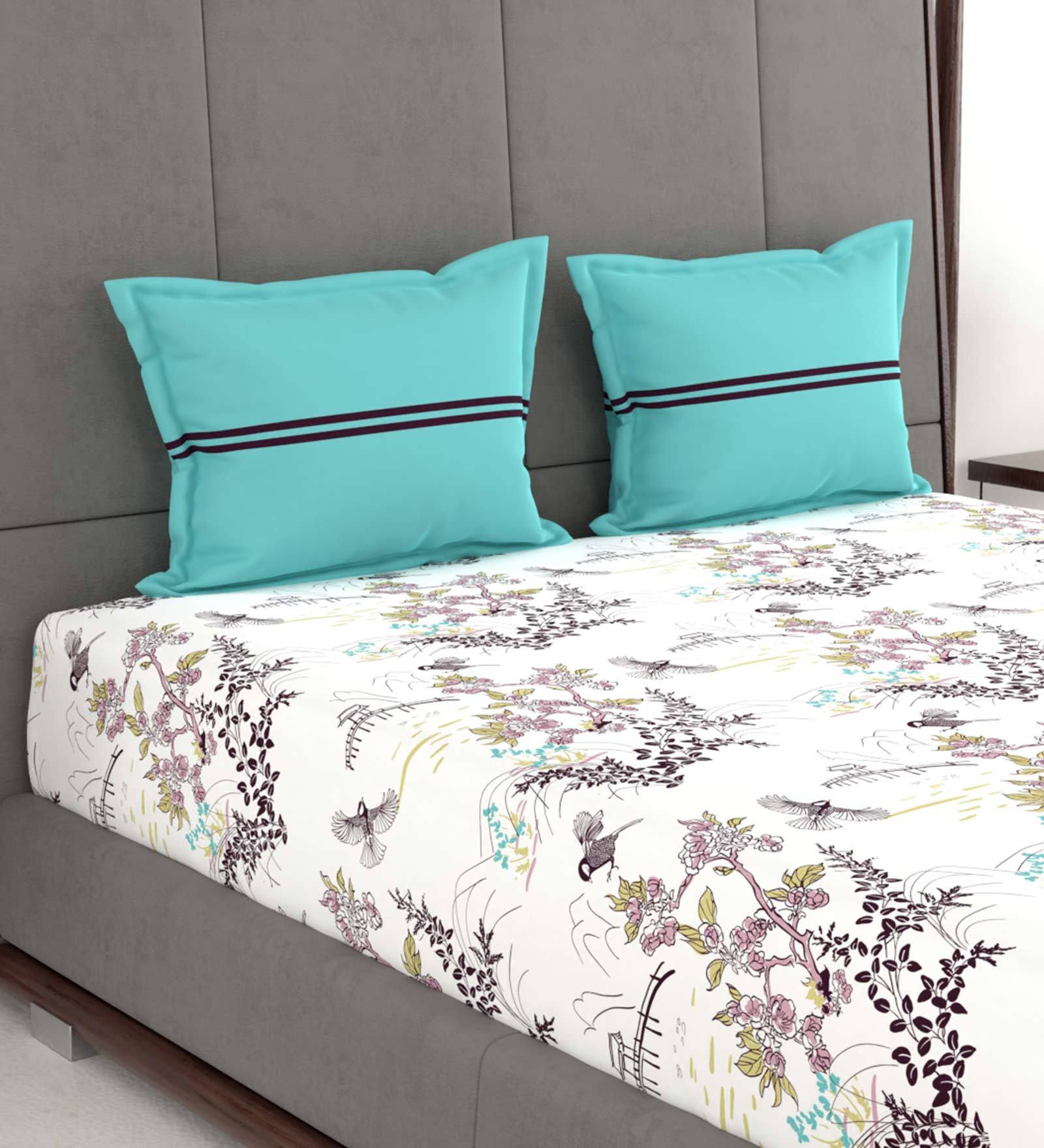 Buy Vasp (100x88) Cotton 120 TC Double Bedsheet with 2 Pillow Covers by