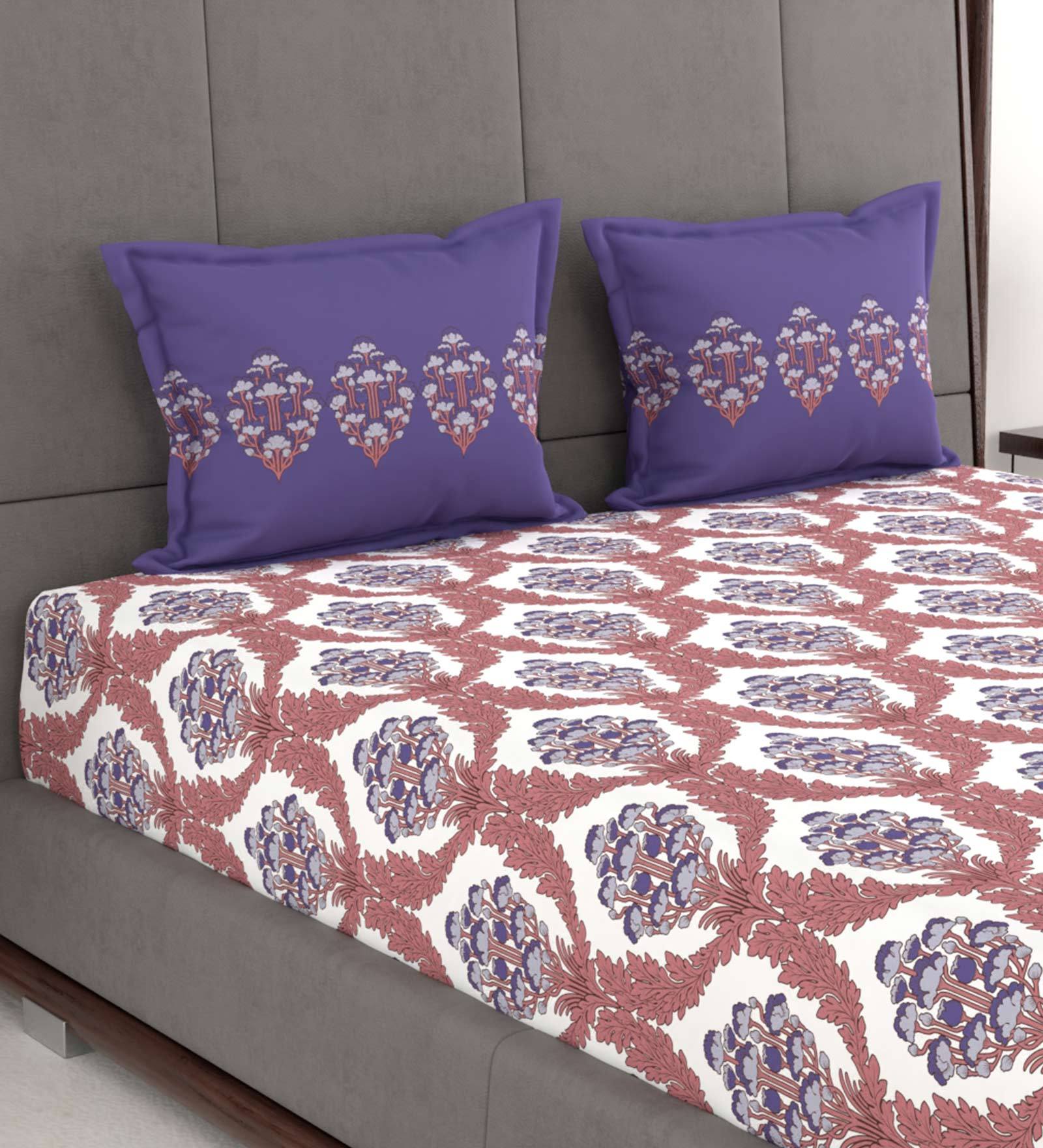 Buy Nava (100x88) Cotton 120 TC Double Bedsheet with 2 Pillow Covers by
