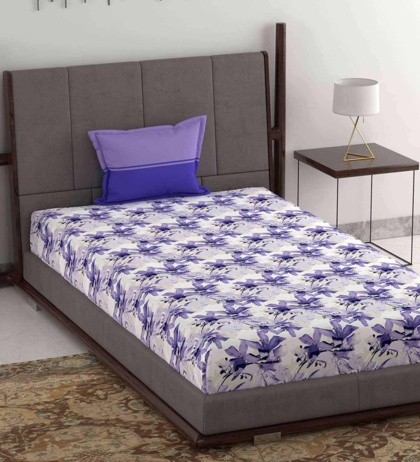 Buy Blake (88x59) Cotton 120 TC Single Bedsheet with 1 Pillow Cover by