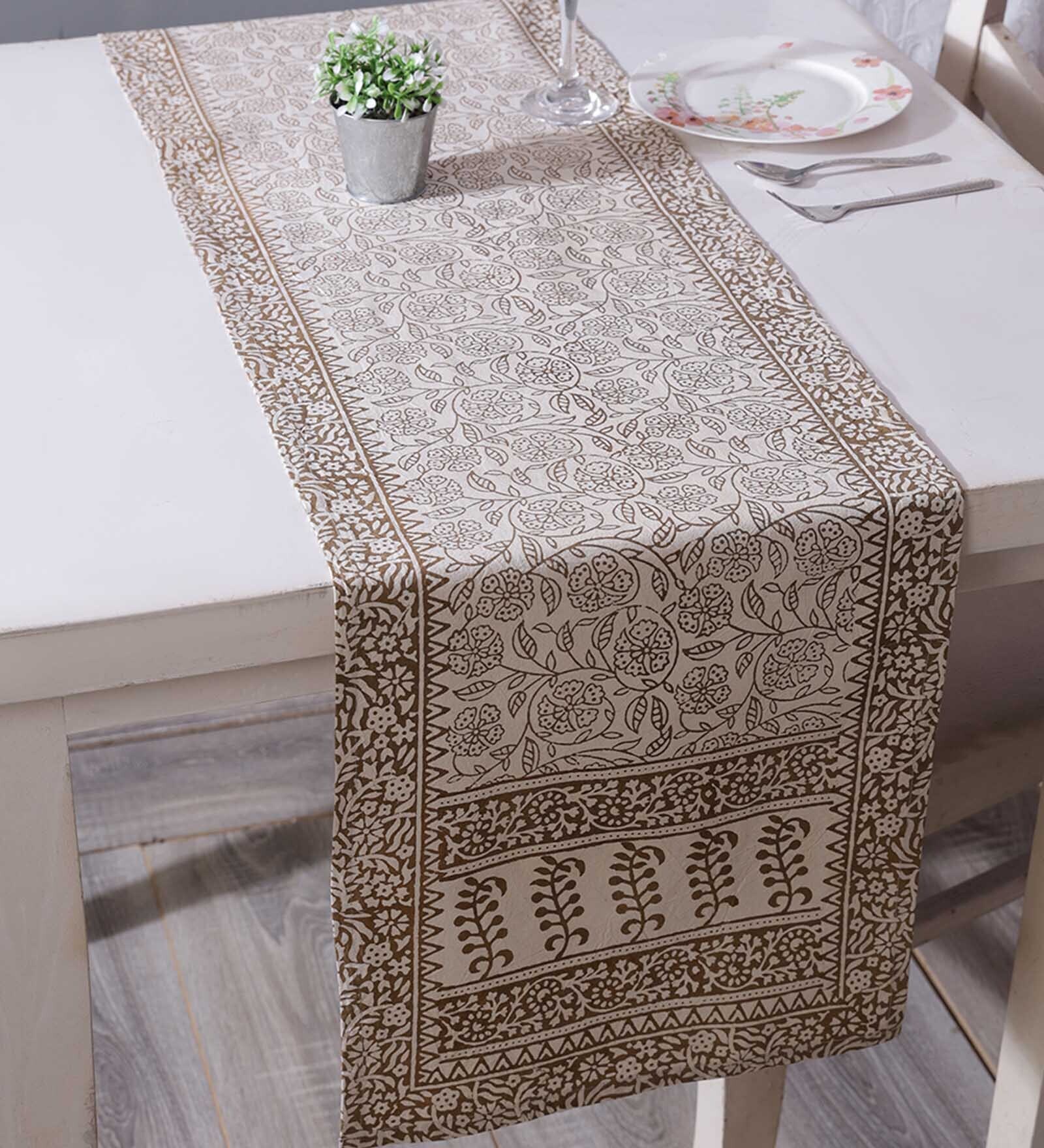 Cotton 14 X 72 Inch 6 Seater Table Cloth in White Color