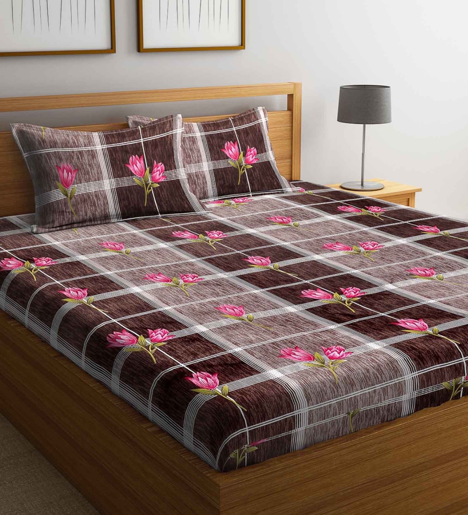 Buy Maroon Floral 144 Tc Cotton 1 Double Bedsheet With 2 Pillow Covers