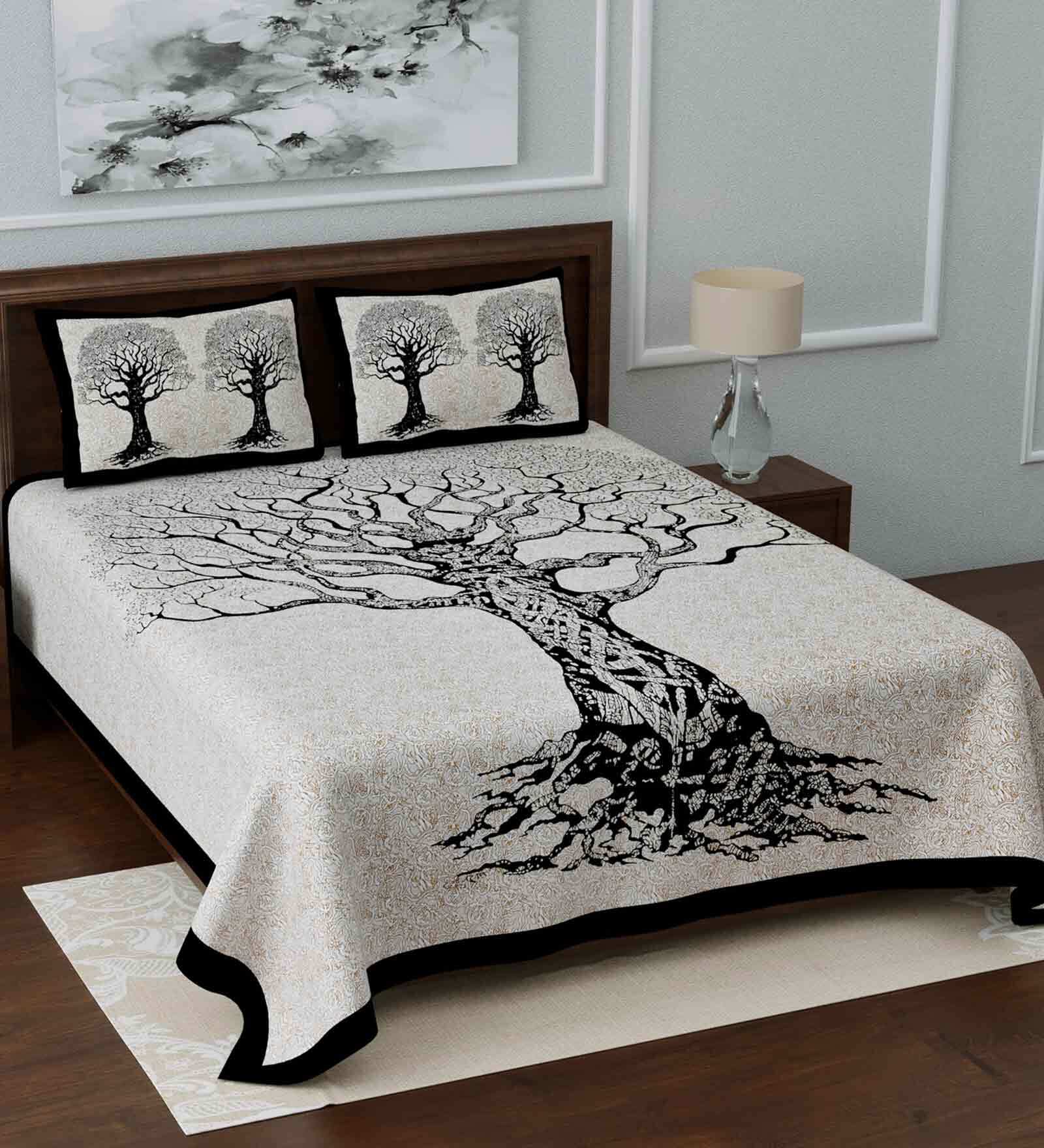 Multicolor Abstract 144 TC Cotton Blend Queen Sized Bed Sheets with 2 Pillow Covers
