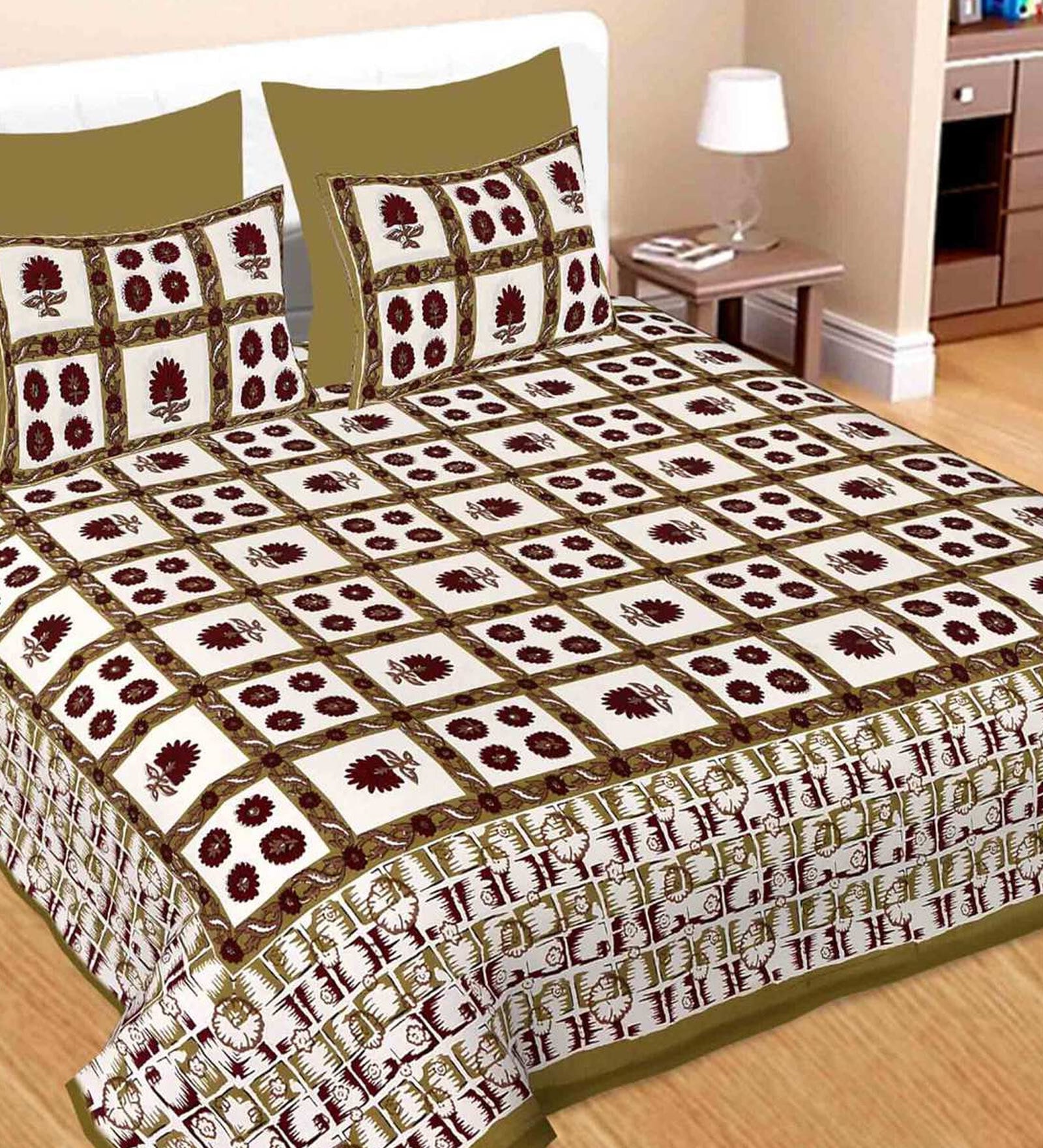 Cotton 144TC King Size Bedsheet With 2 Pillow Covers in Multicolour