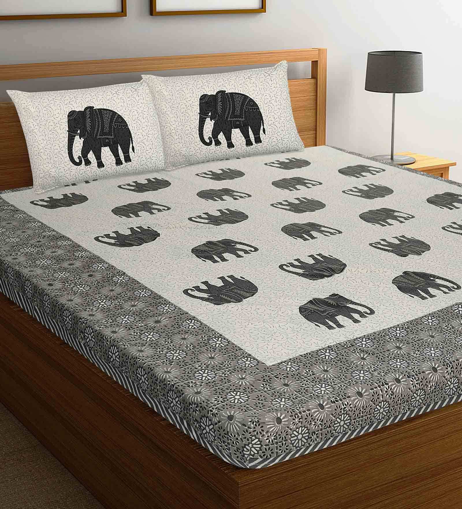 Grey Traditional 144 TC Cotton 1 Double King Size Bedsheet with 2 Pillow Covers