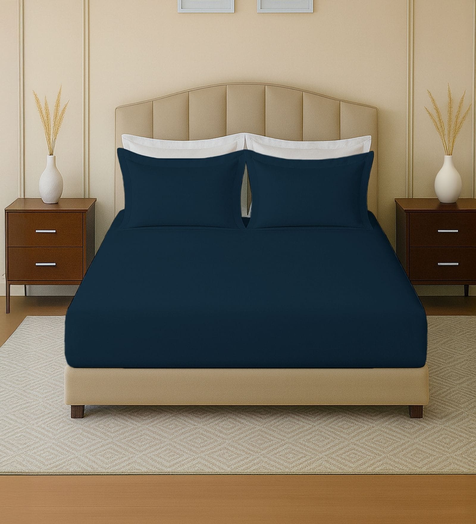 Blue 144 TC Cotton King Sized Double Bedsheet With 2 Pillow Covers