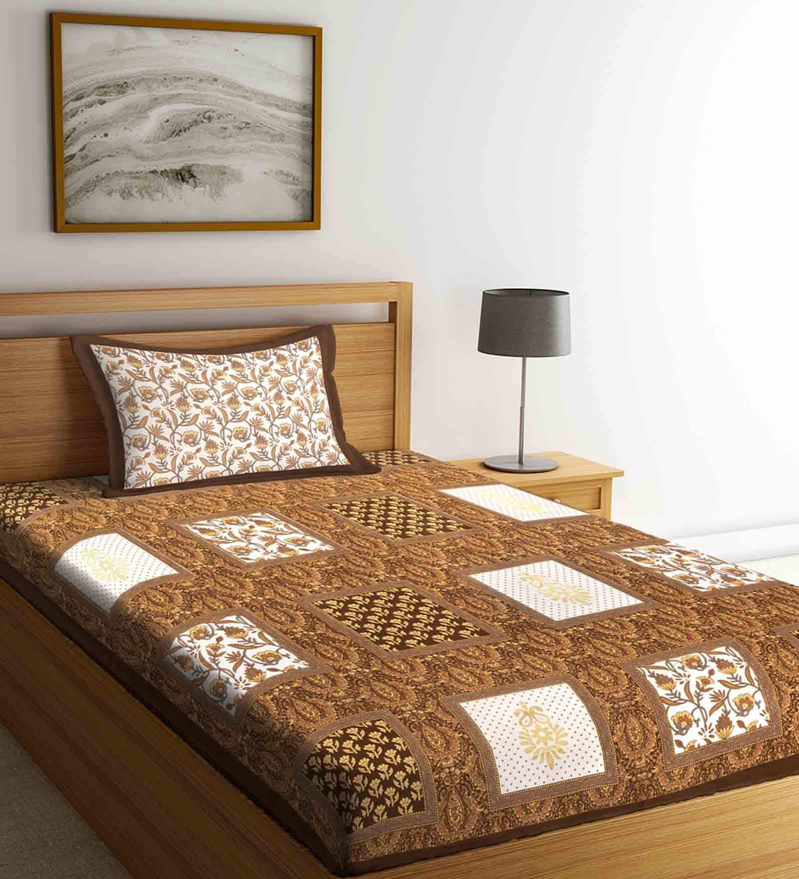 Buy Brown Traditional 144 TC Cotton Blend Single Bed Sized Bed Sheets
