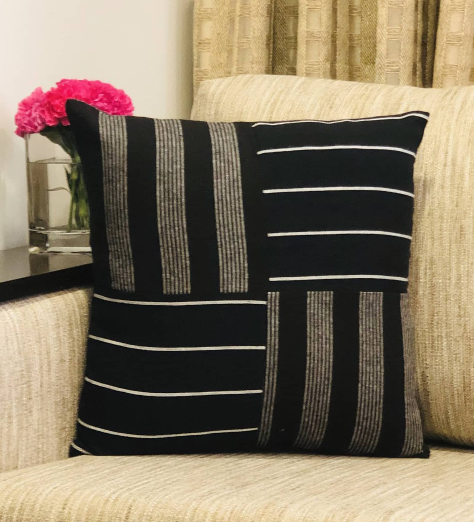Buy Patch Work Cotton Striped Pattern 16x16 Inch Cushion Cover at 36