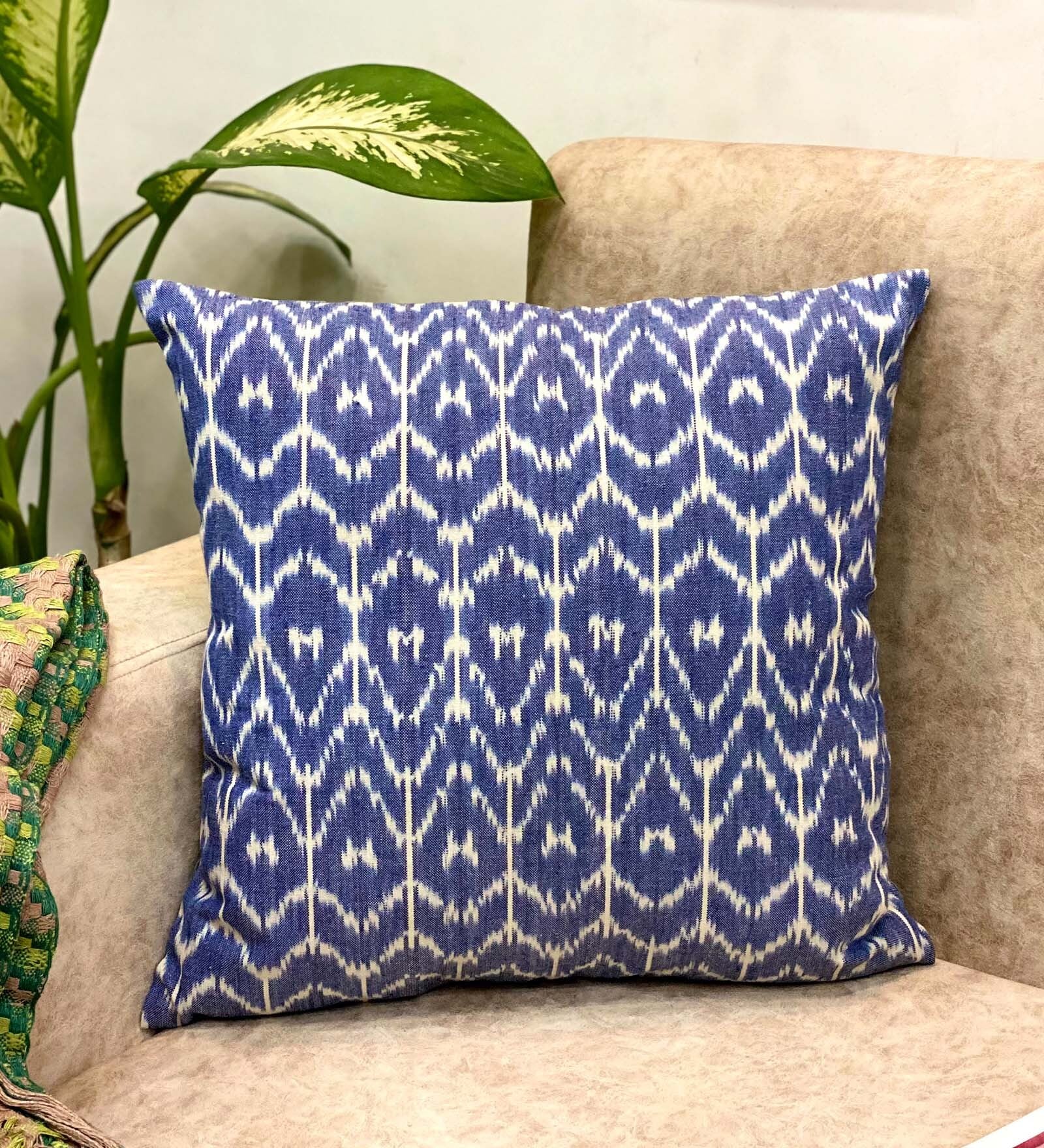 Blue Traditional Cotton 16 x 16 Inches Cushion Covers (Pack of 2)