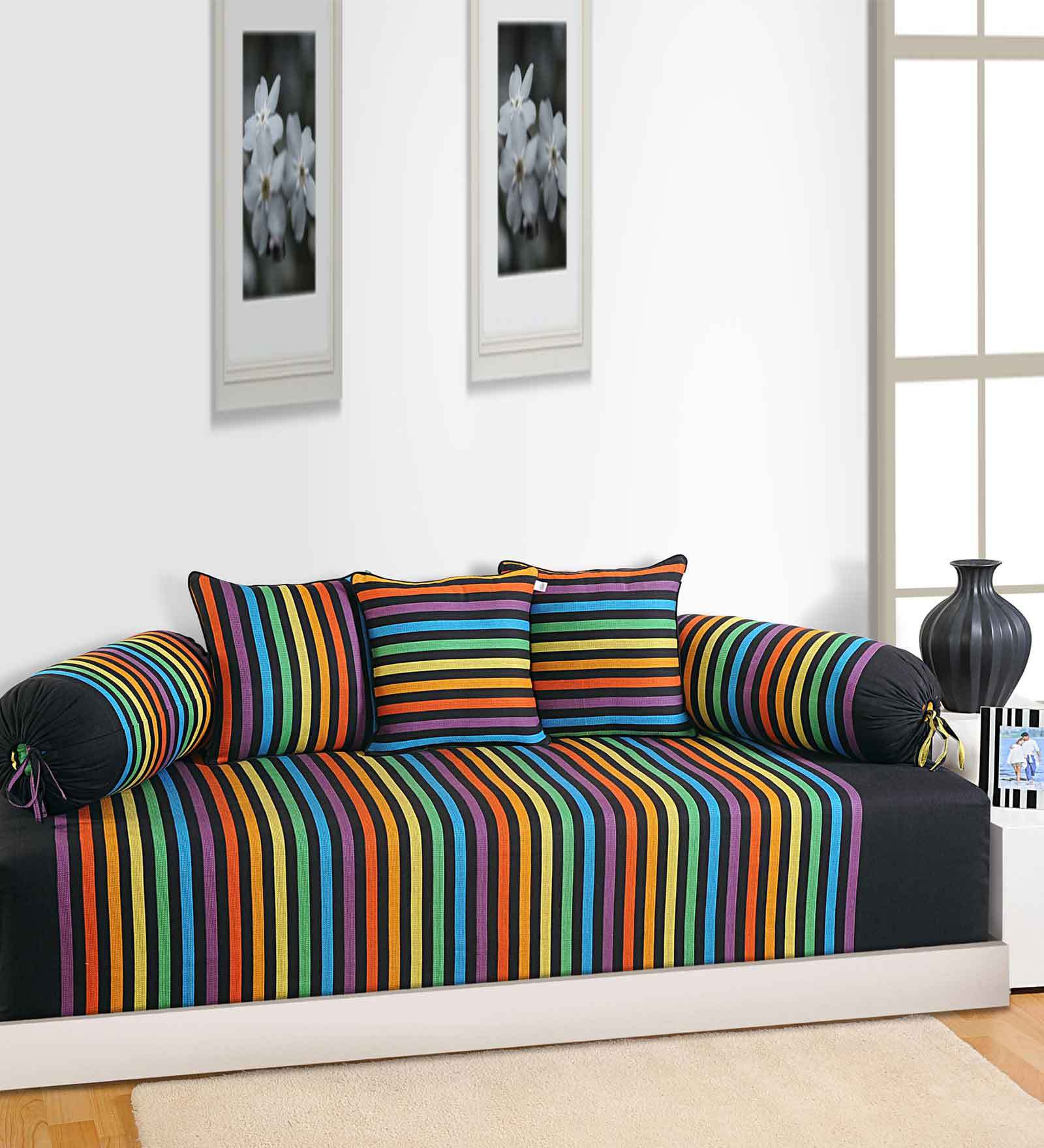 Multicolor 180 TC Cotton 6 Piece Diwan Set