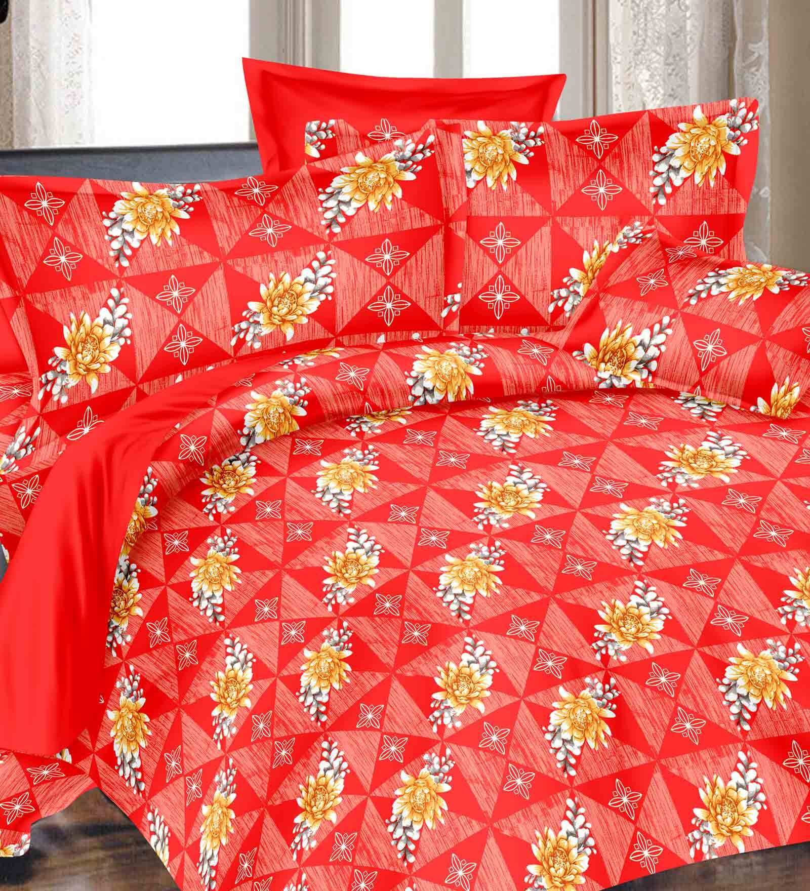 Buy Cotton 210 Tc Double Bedsheet with 2 Pillow Cover in Orange Color