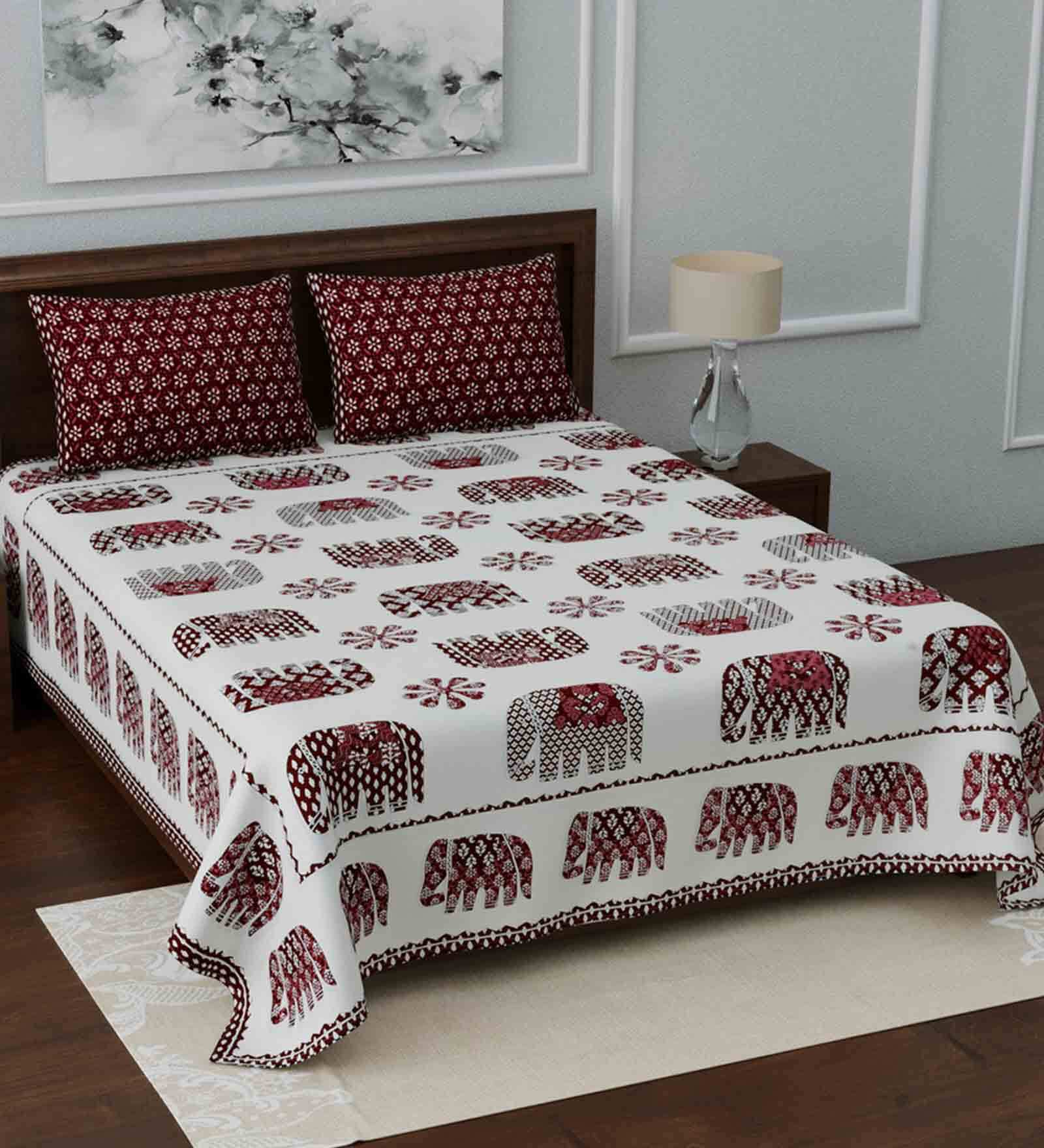 Buy Cotton 210 TC Double King Size Bedsheet with 2 Pillow Covers by