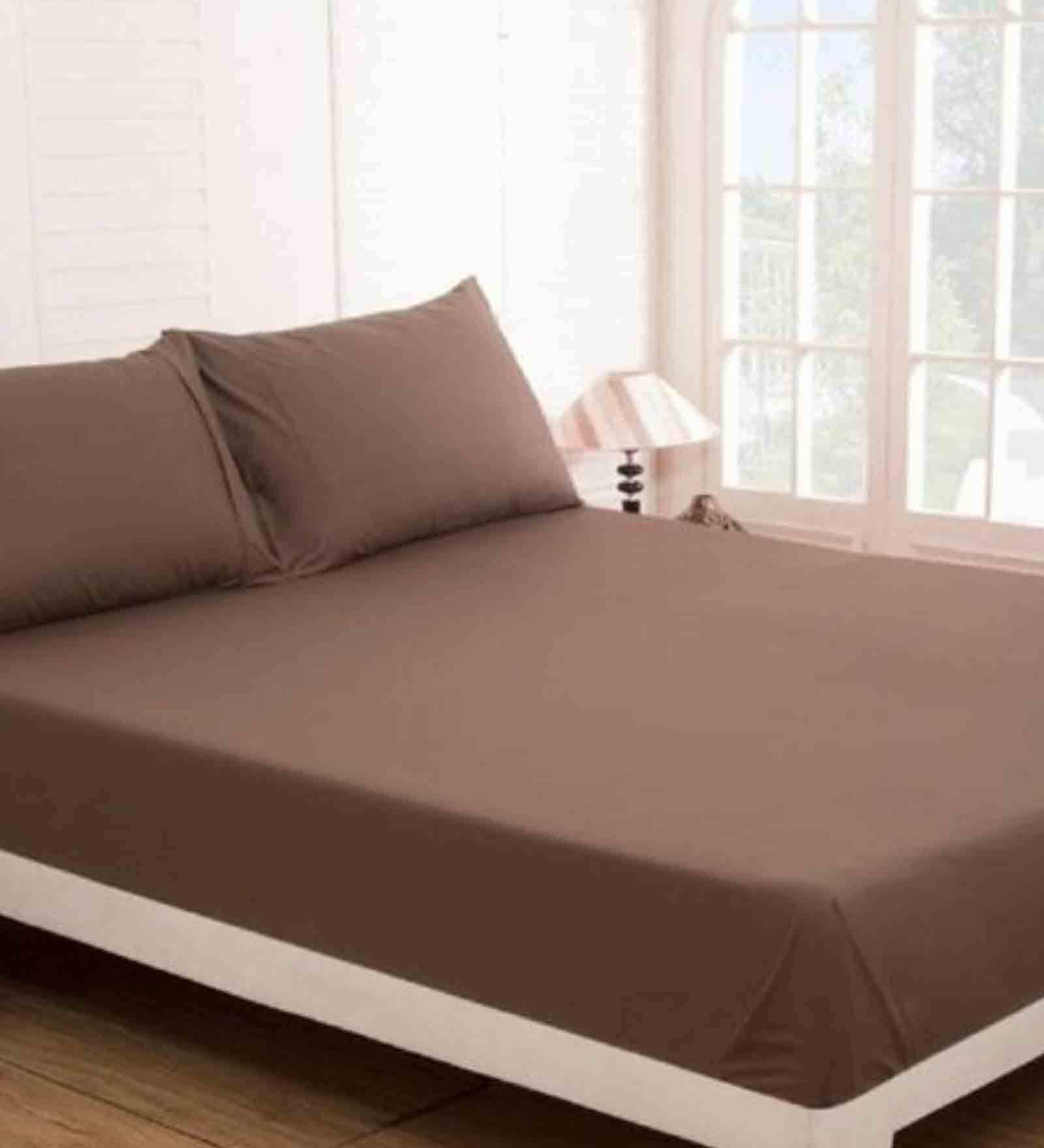 Brown Solid 300 TC Bamboo 1 Double King Size Bedsheet with 2 Pillow Covers