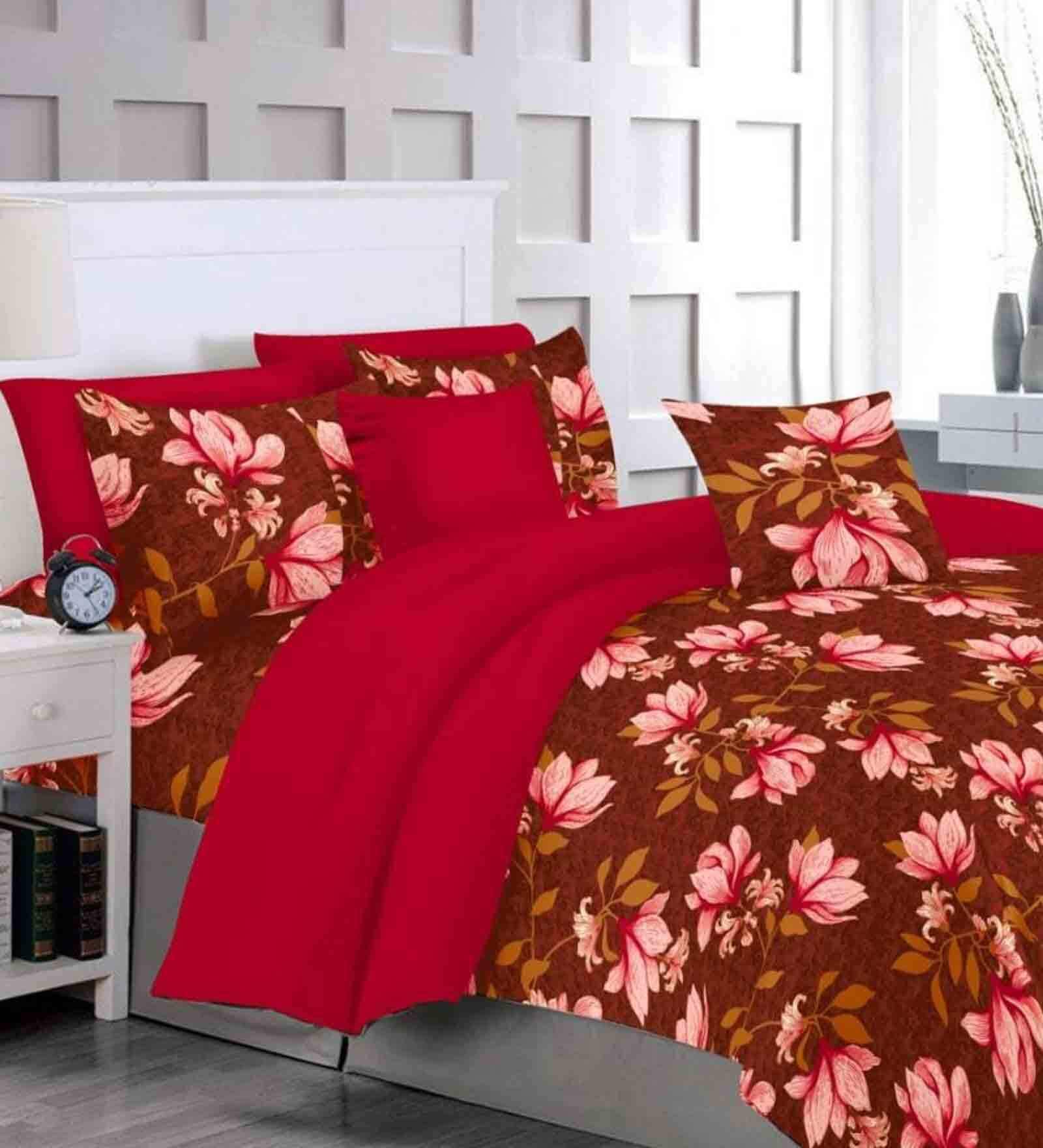 Buy Cotton 210 Tc Super King Bedsheet with 2 Pillow Cover in Multicolor