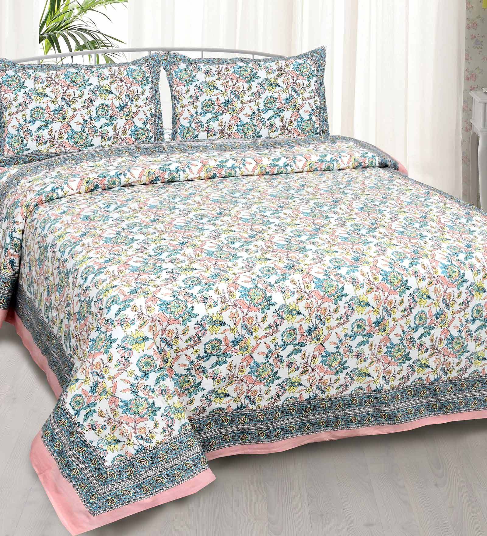 Multicolor Floral 240 TC Cotton Double Size Bedsheet With 2 Pillow Covers