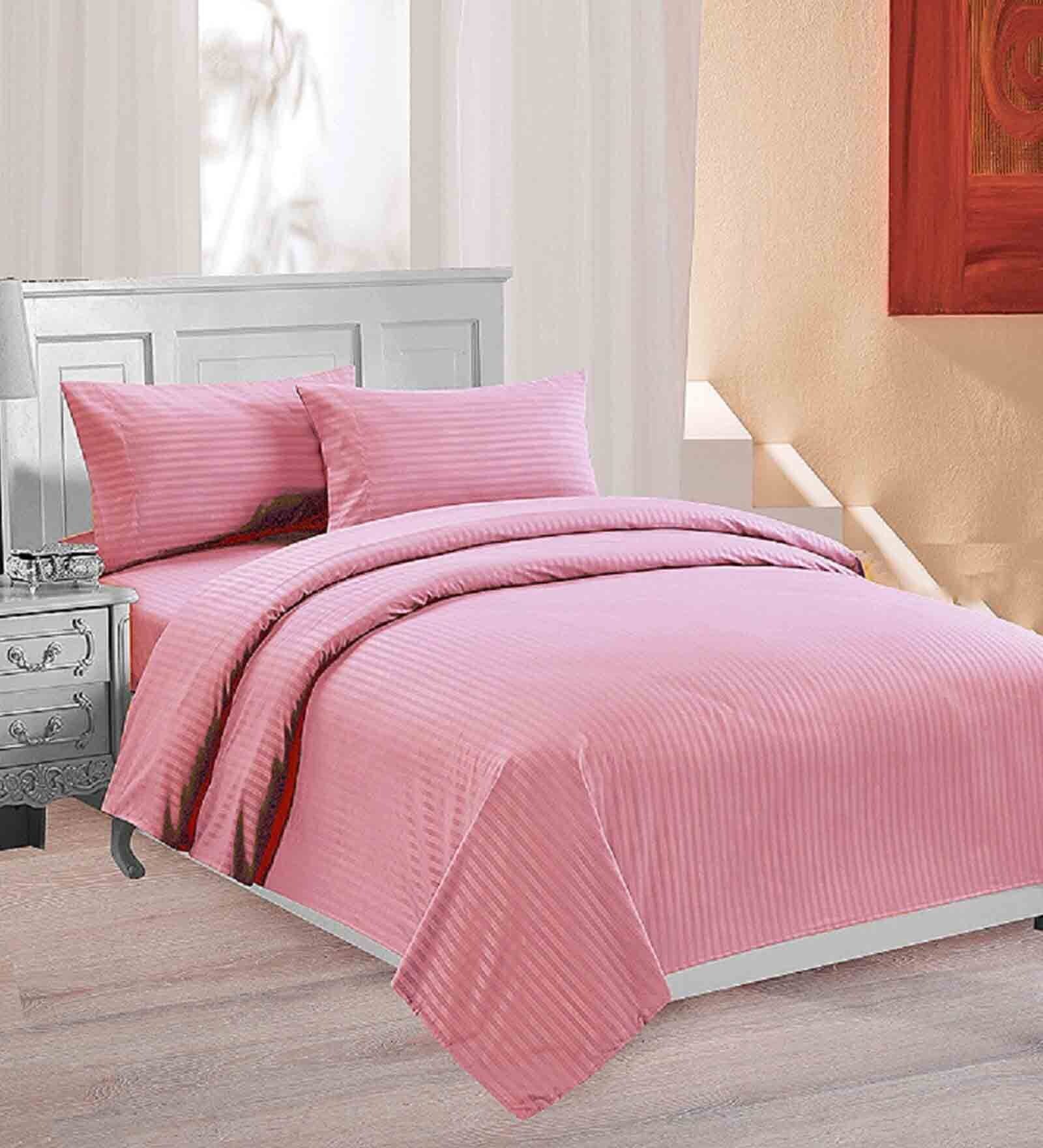 Pink Solid 220 TC Cotton Blend King Sized Bed Sheets with 2 Pillow Covers