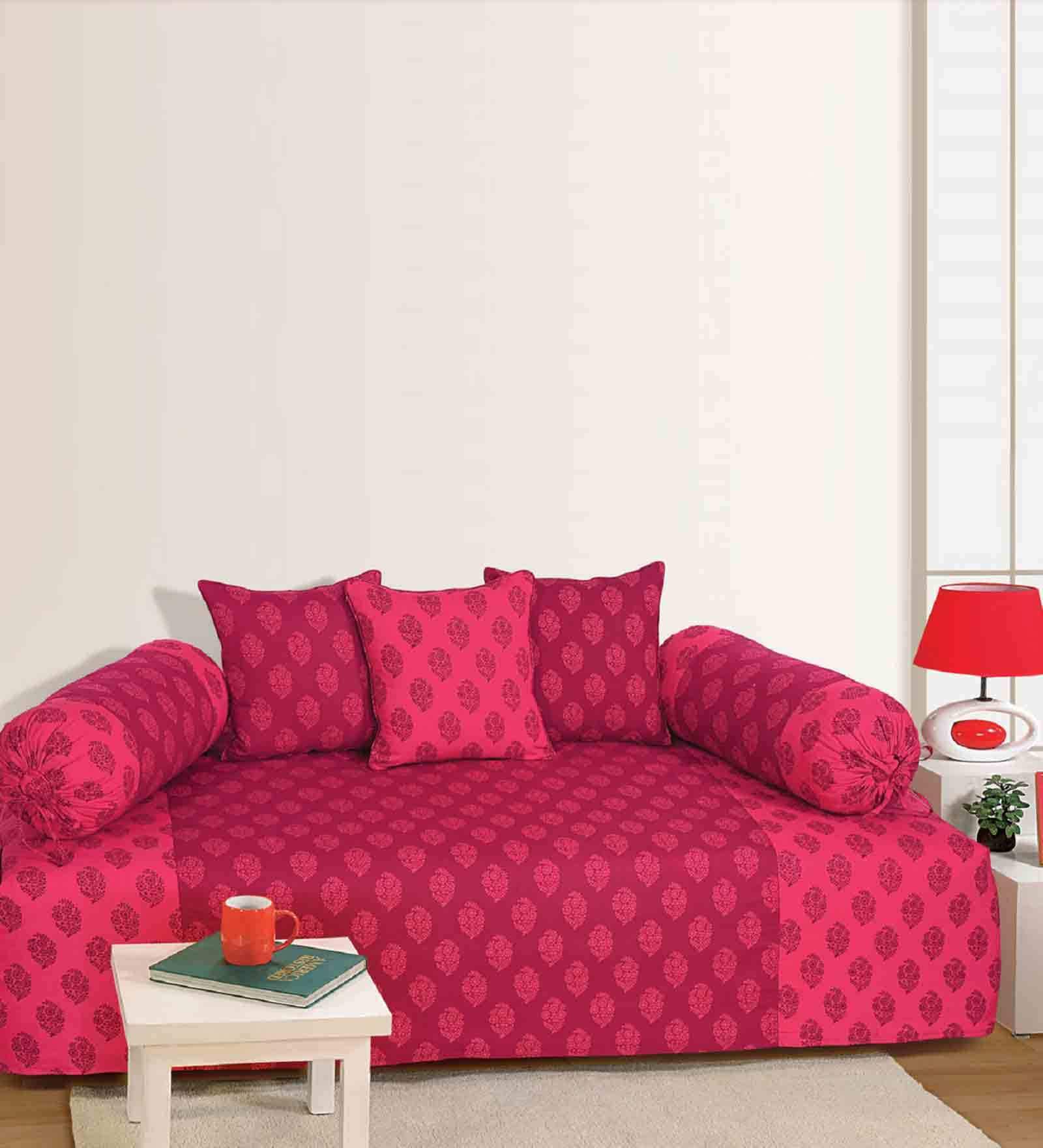 Pink Patterned 240 TC Cotton Blend (Set of 6) Diwan Sets