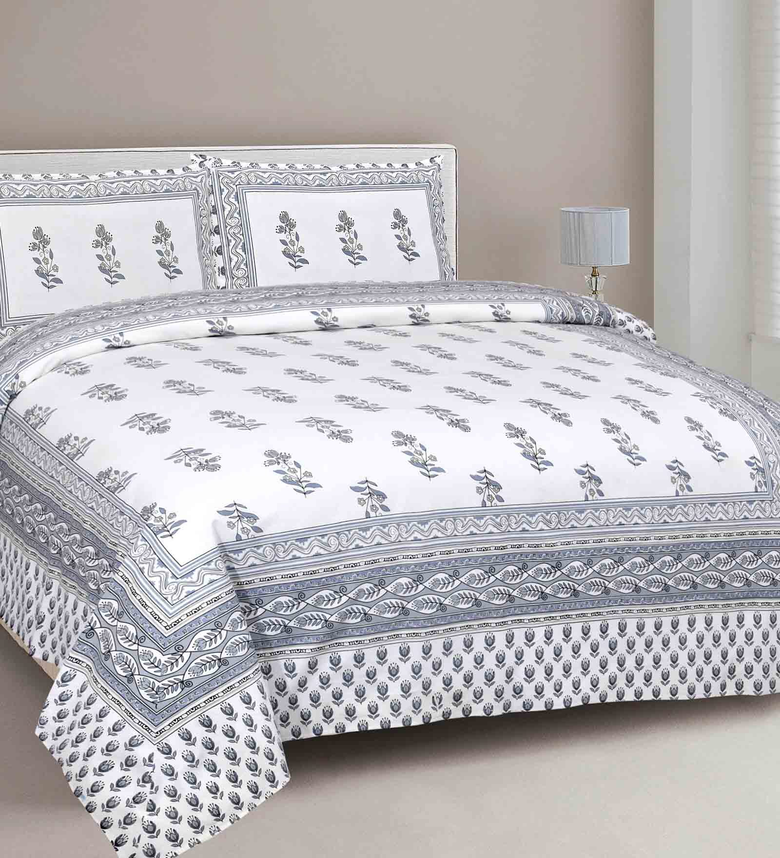Cotton 240TC Double Bedsheet With 2 Pillow Covers in Grey Color