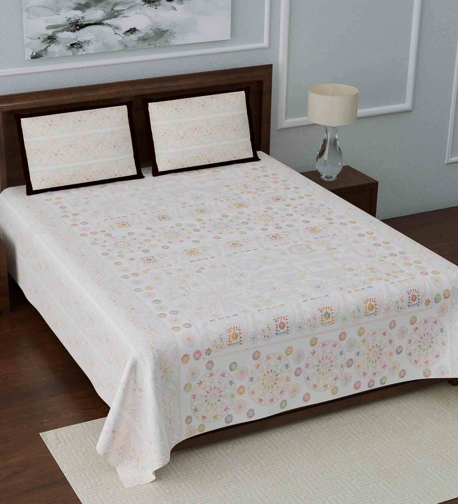 Pink Traditional 280 TC Cotton Blend Queen Sized Bed Sheets with 2 Pillow Covers