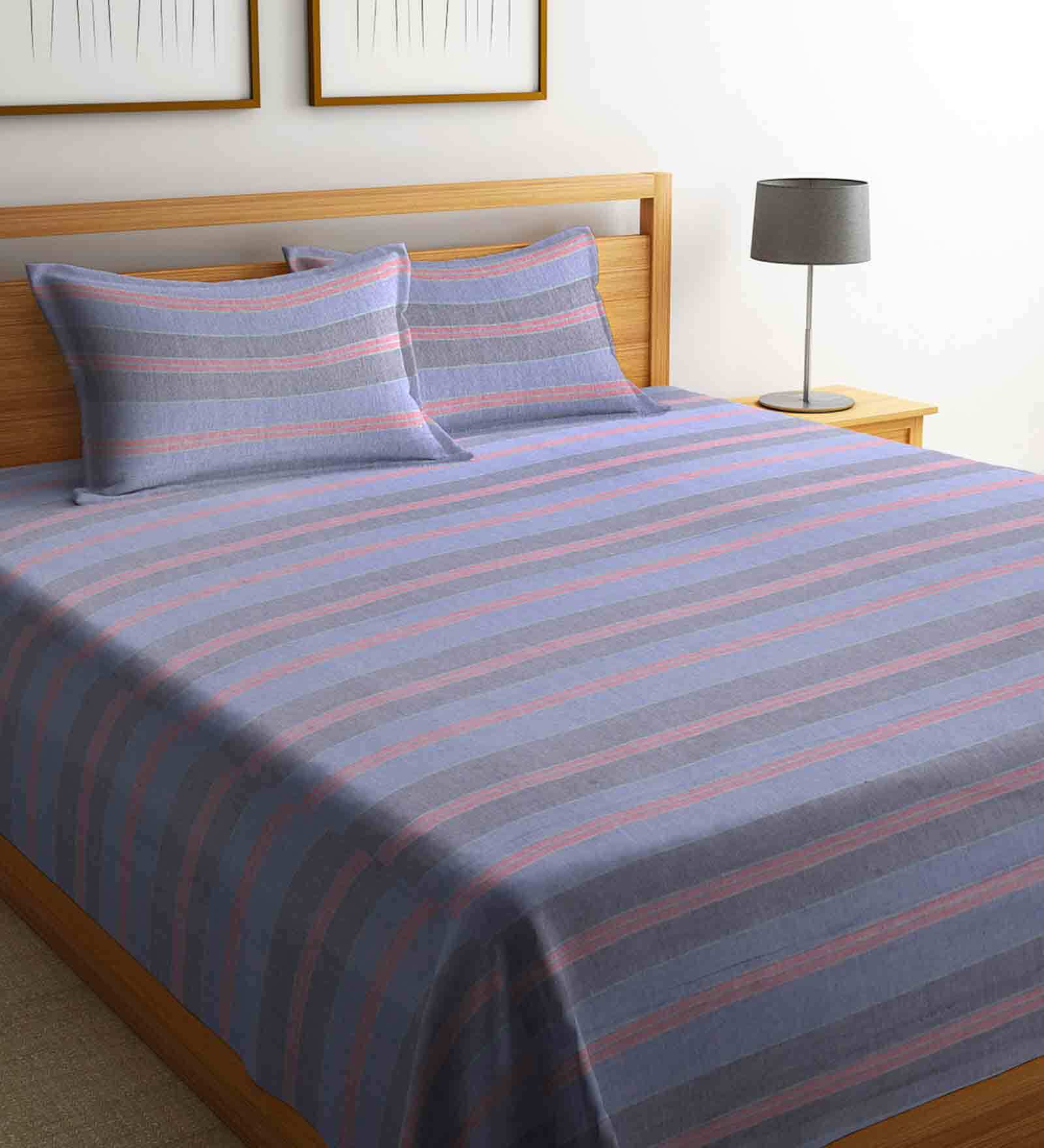 Grey Geometric 300 TC Cotton Double Bed Cover with 2 Pillow Covers