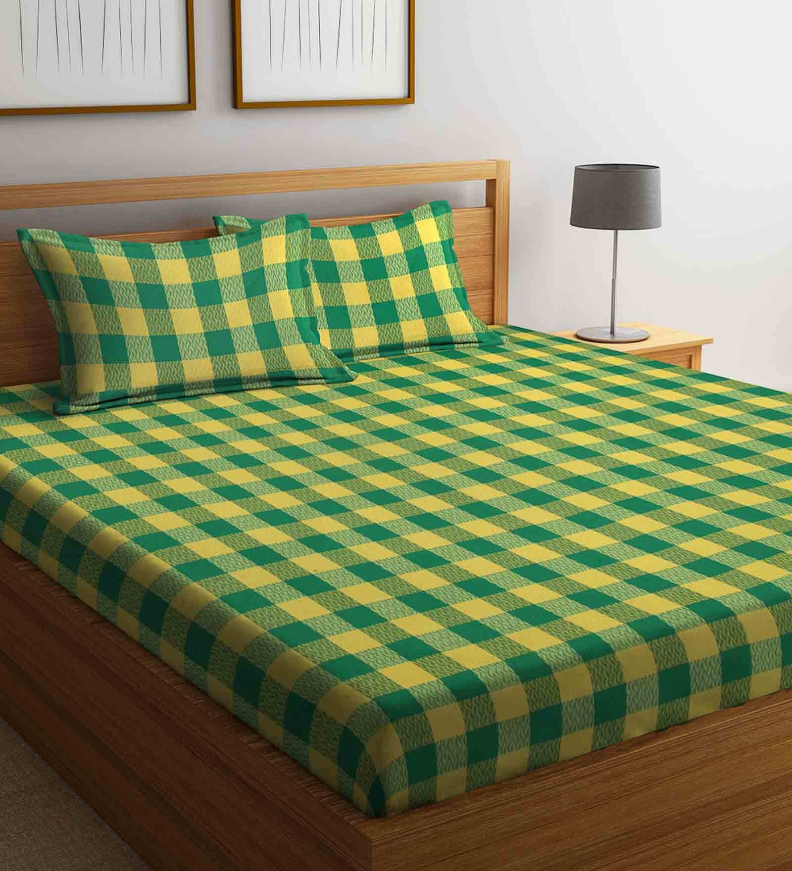 Buy Green Geometric 300 TC Cotton 1 Double Bedsheet with 2 Pillow