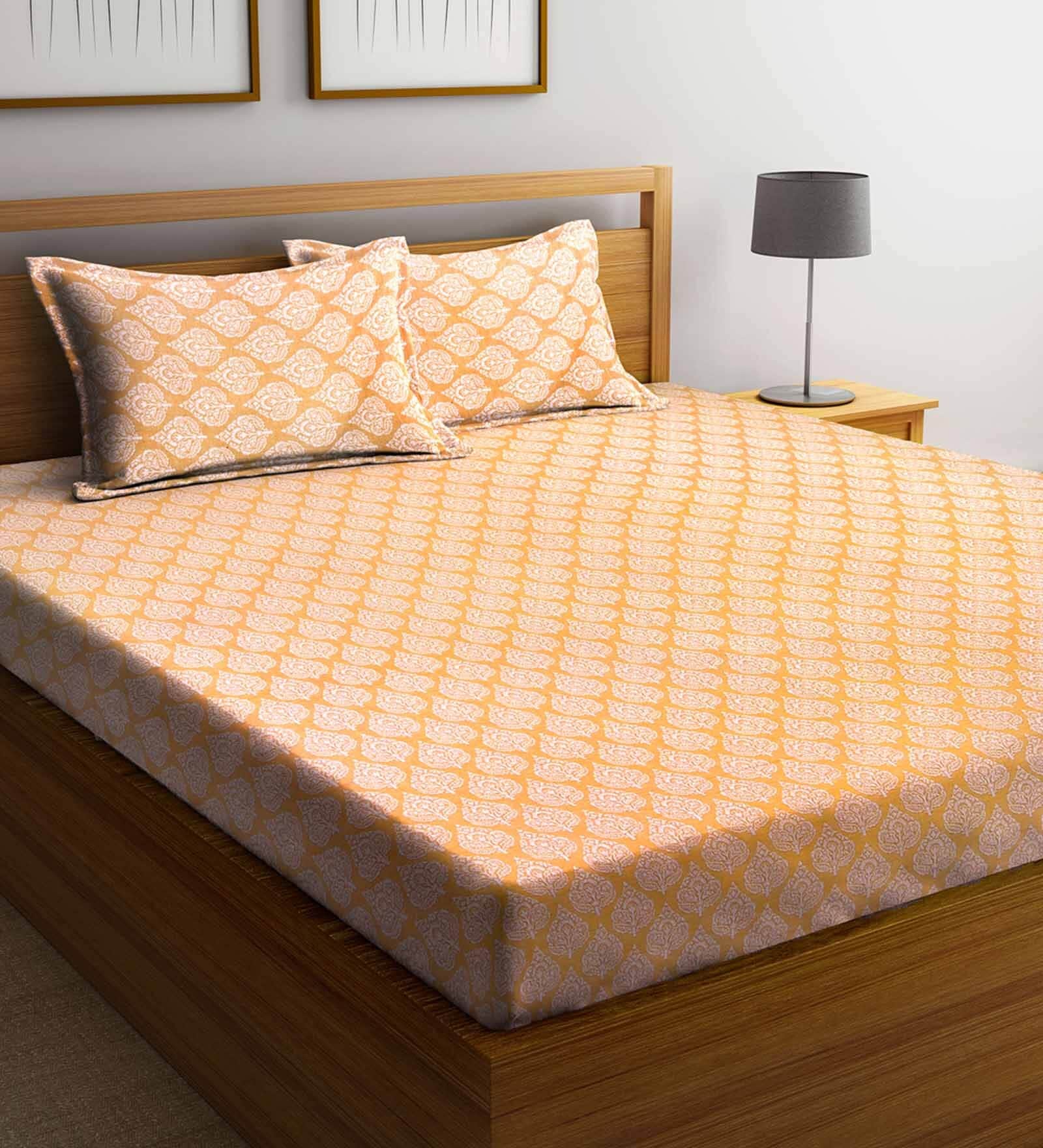 Brown Traditional 300 TC Cotton 1 Double Bedsheet with 2 Pillow Covers