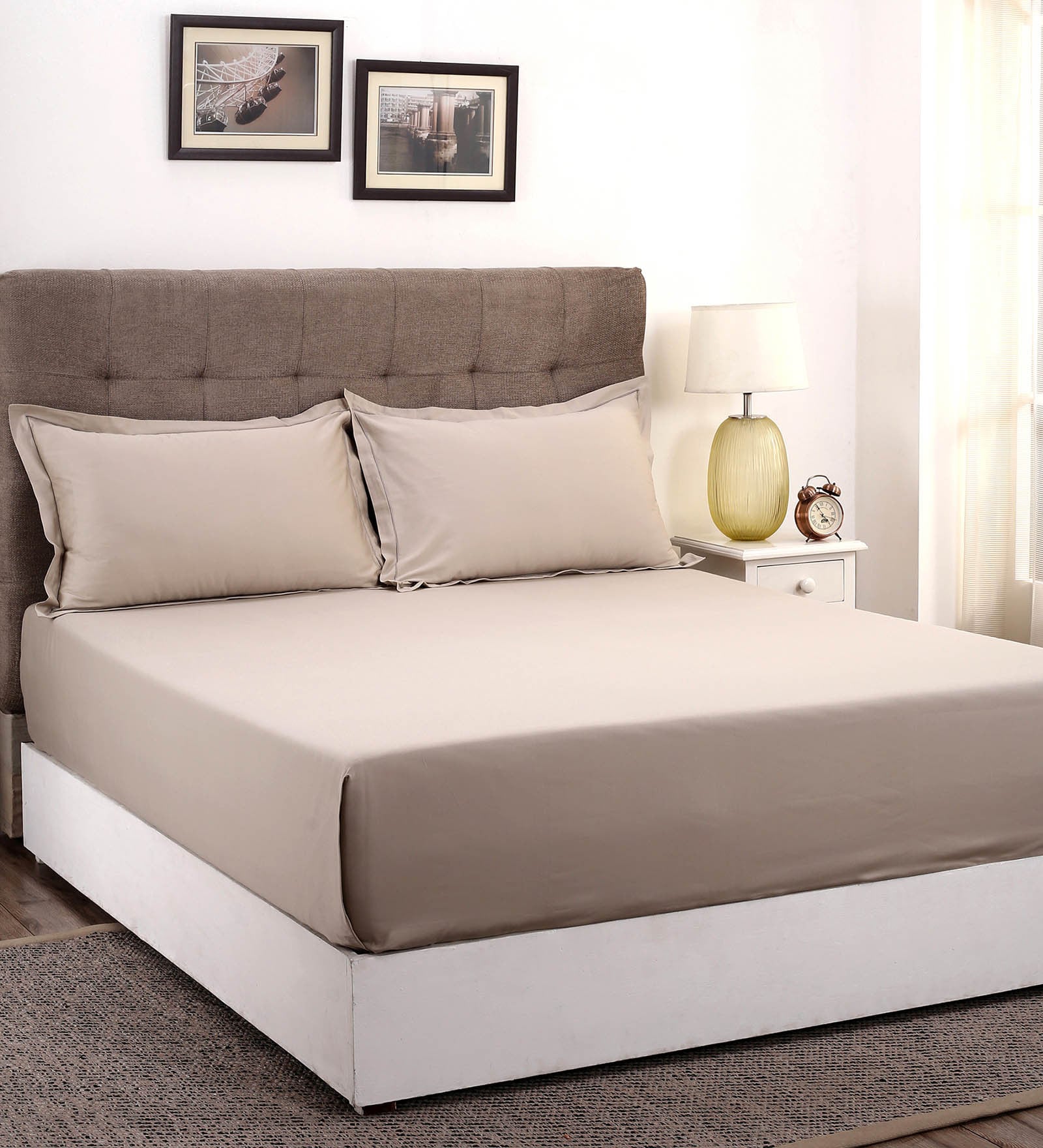 Brown Solid 400 TC Cotton 1 Double King Size Bedsheet with 2 Pillow Covers
