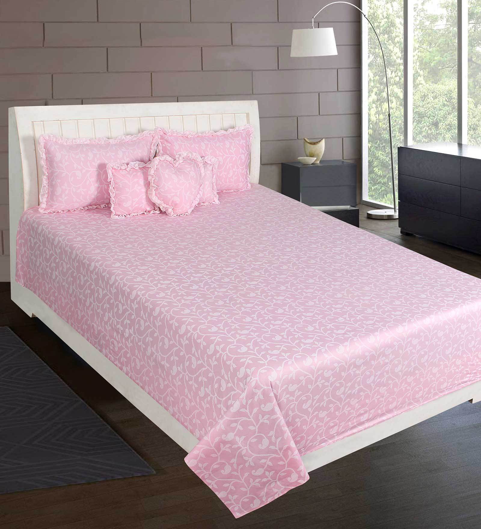 Buy Pink Solid Cotton 6 Pieces Double Bedding Set by Hosta Homes at 16