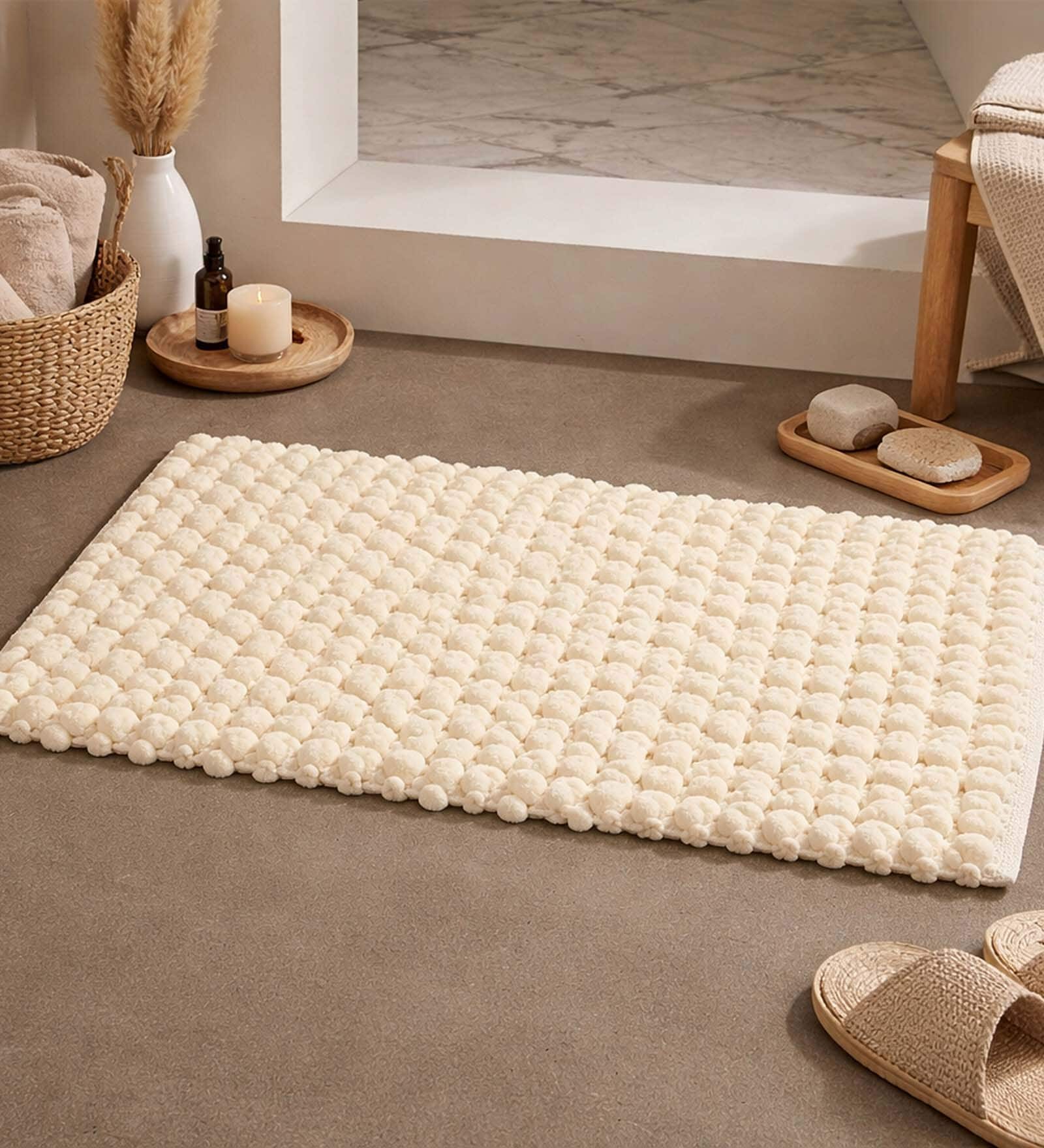 Cotton Bathroom Door Mat with Non Slip Backing and Soft Texture