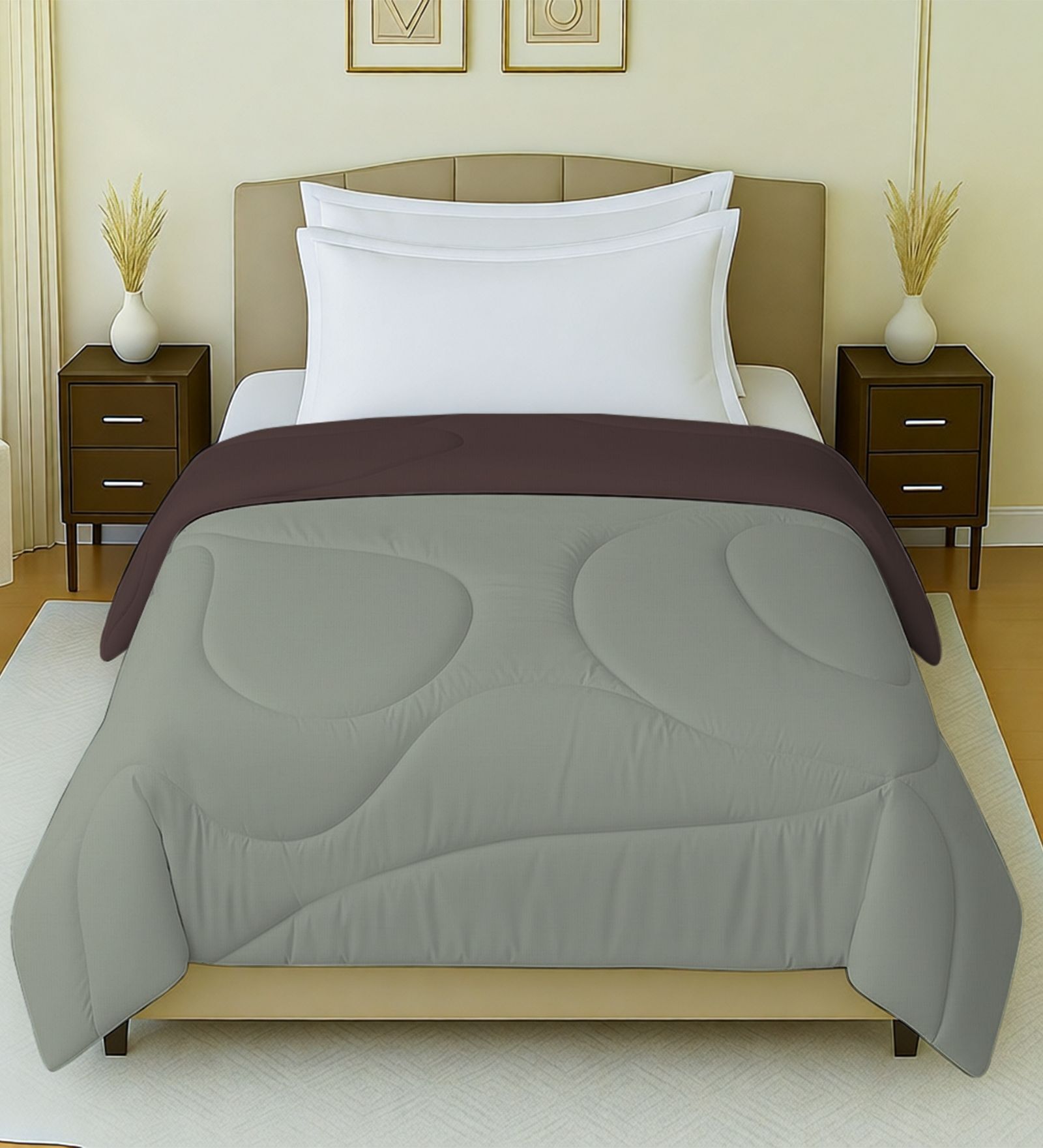 Brown And Light Cotton Grey Reversible Single Bed 150Gsm Comforter