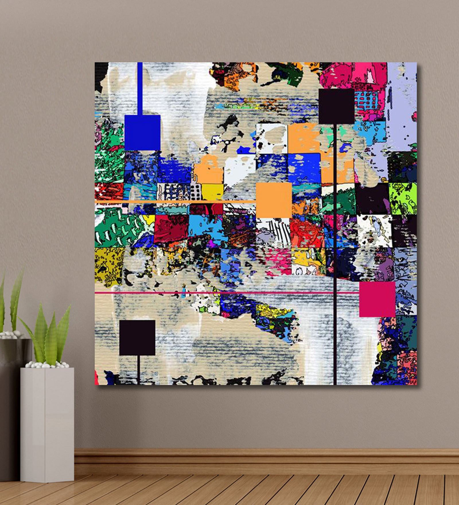 Cotton Canvas 48 x 0.4 x 48 Inch Colourful Abstract Beautiful Collage Painting Unframed Digital Art Print