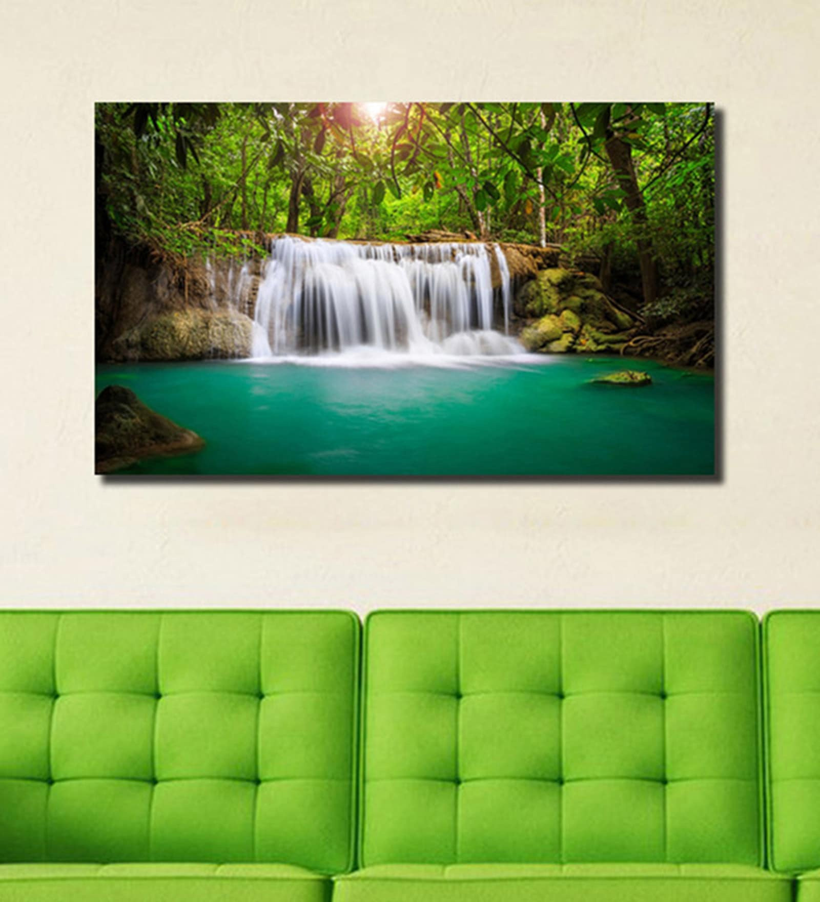 Cotton Canvas 60 x 0.4 x 36 Inch Forest Waterfall Painting Unframed Digital Art Print