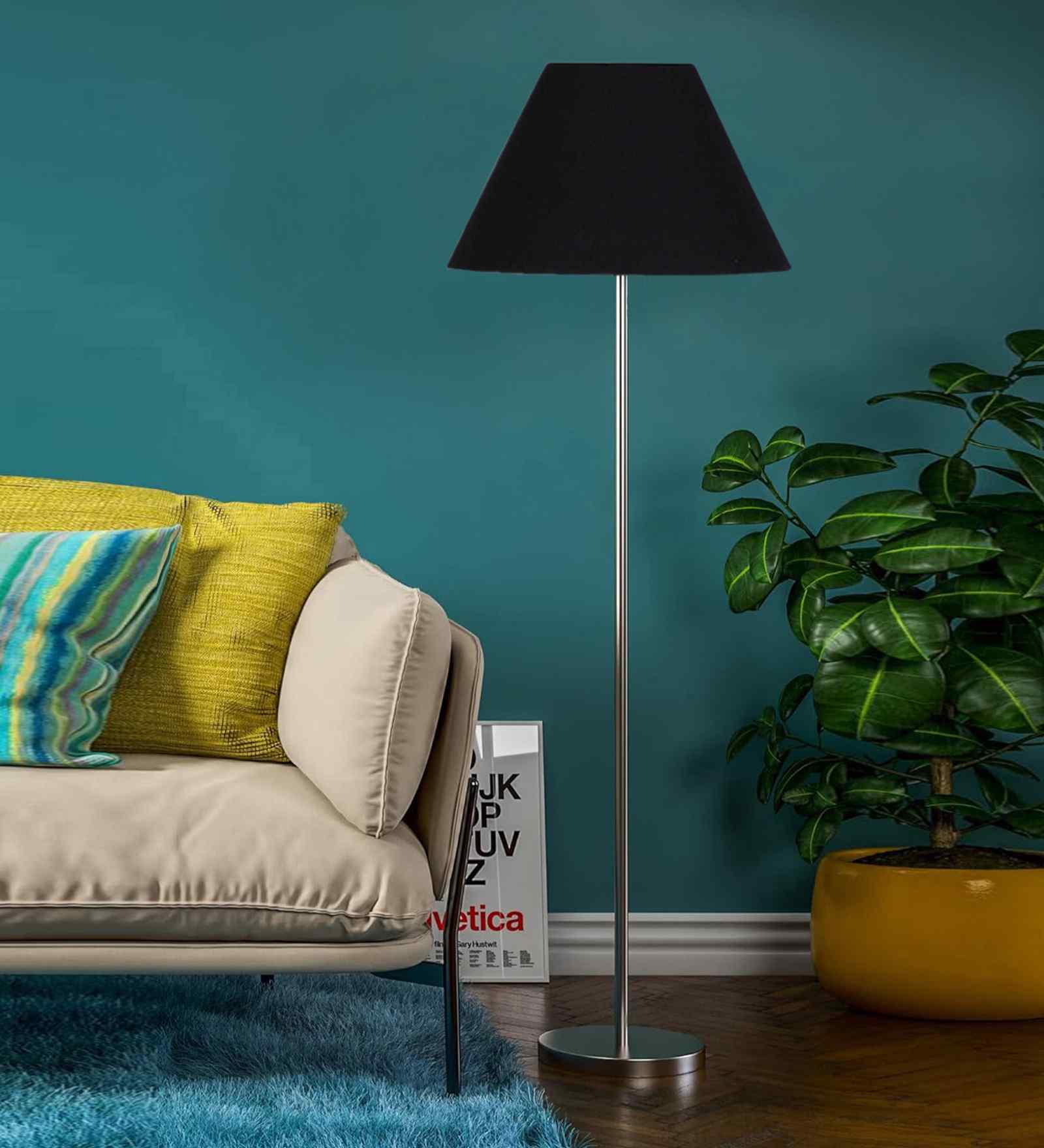 Cotton Conical Shade Steel Floor Lamp Steel Base