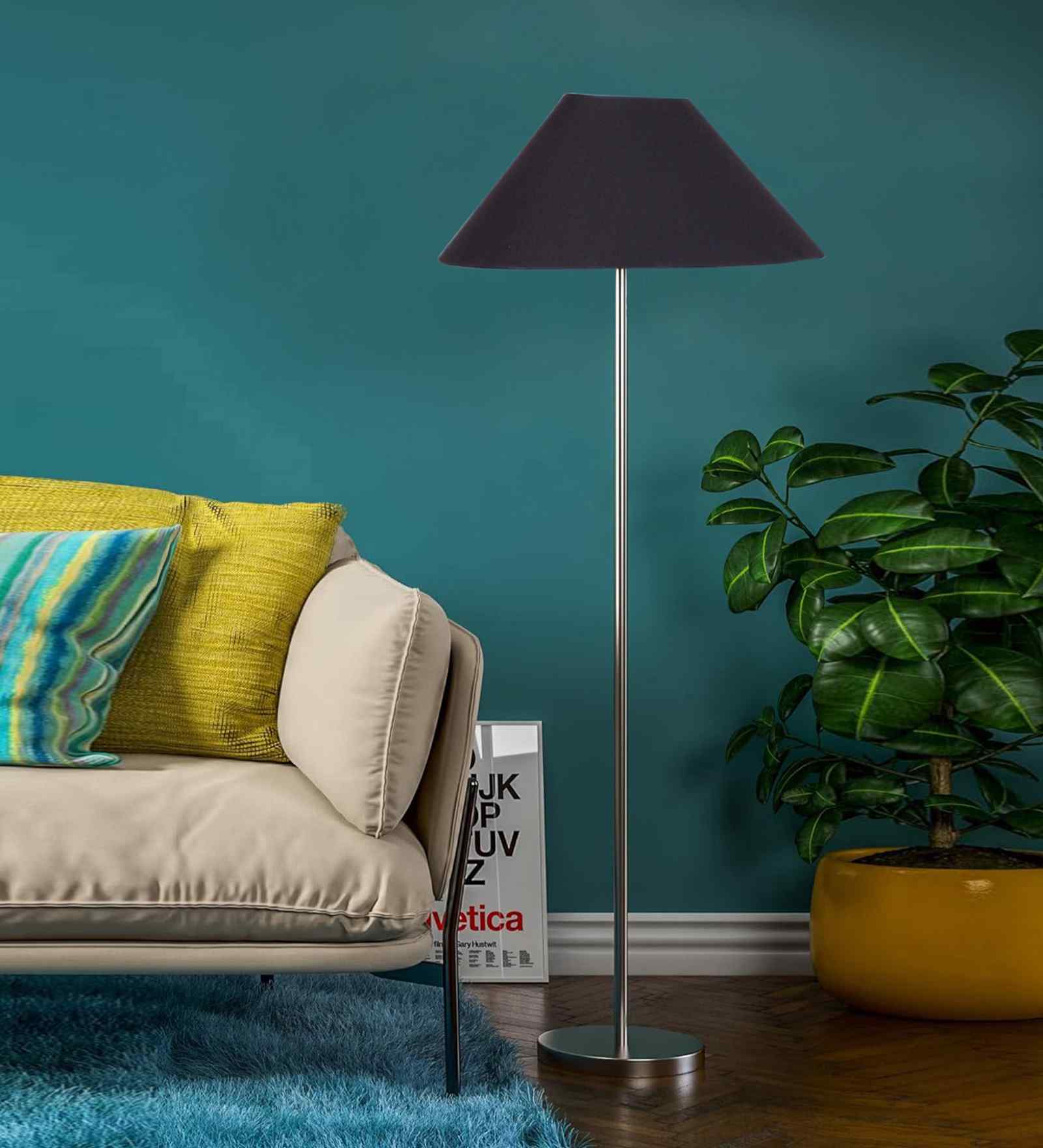 Cotton Coolie Shade Steel Floor Lamp Steel Base