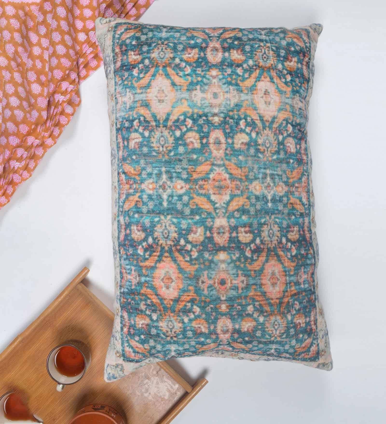 Green Traditional Cotton 16 x 24 Inches Cushion Covers (Set of 2)