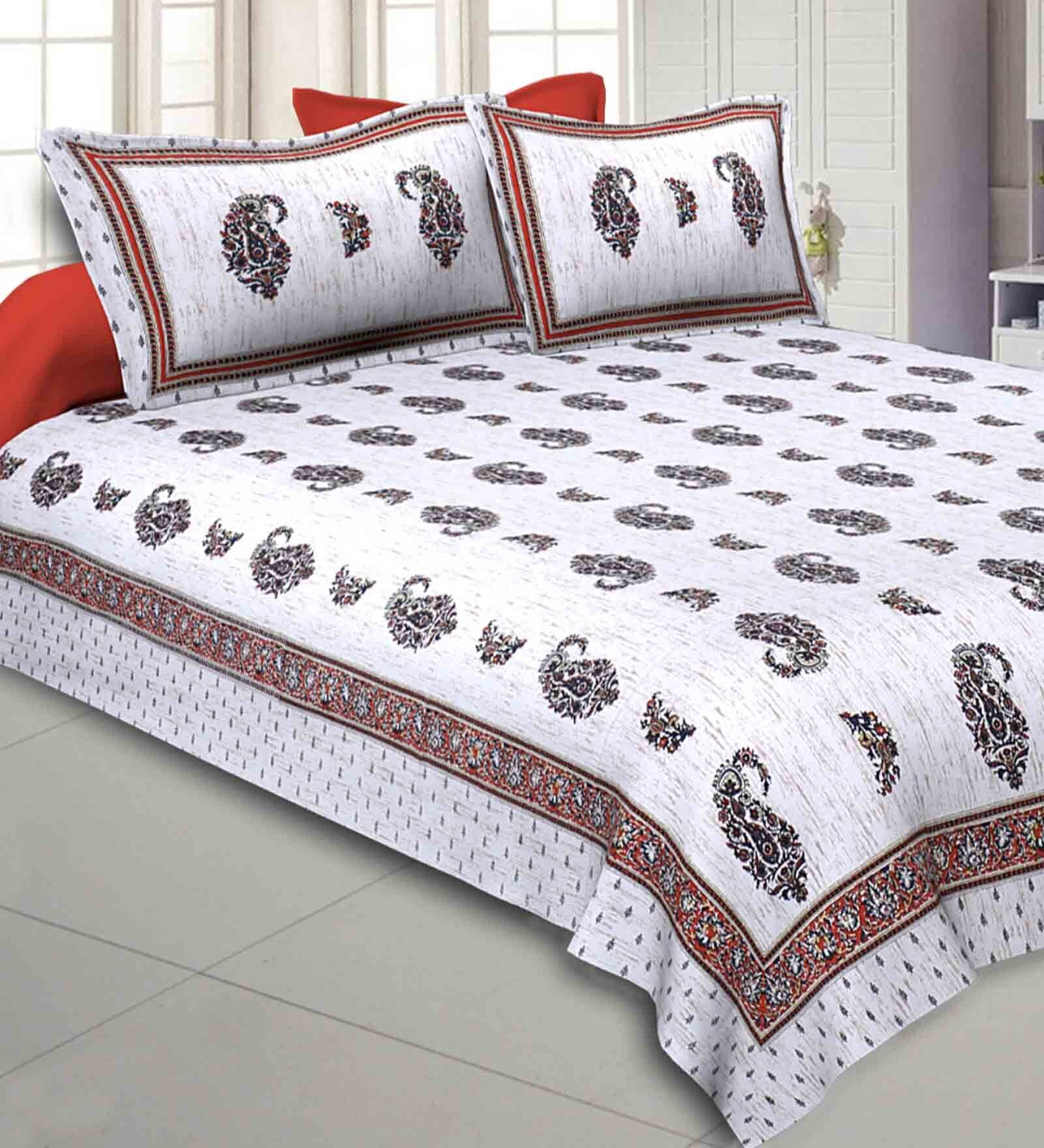 Red Paisley 240 TC Cotton 1 Super King Bedsheet with 2 Pillow Covers (SHKV1099)
