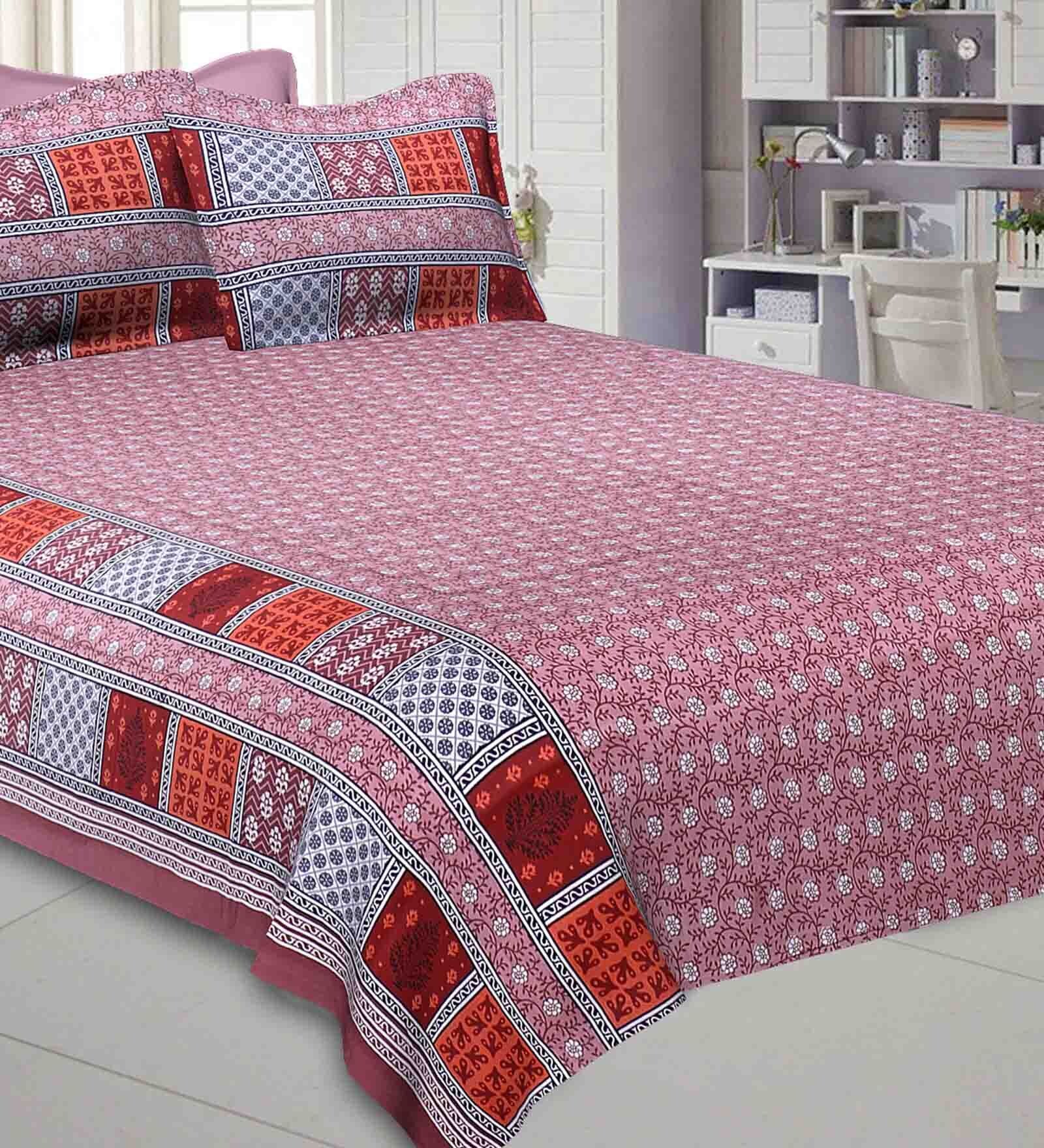 Buy Purple Floral 240 TC Cotton 1 Double Bedsheet with 2 Pillow Covers